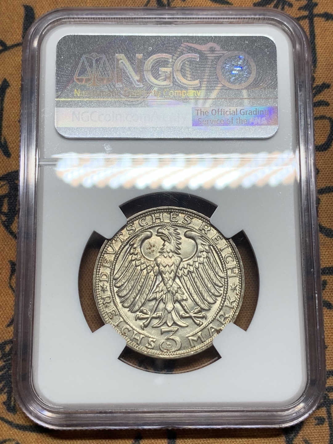 《竞宝斋》第84场-本周日，周一2场连拍（全场不限金额包邮） NGC-MS65 德国魏玛共和国 1928-D年 丢勒 3马克银币 一流的状态 非常少见的东西