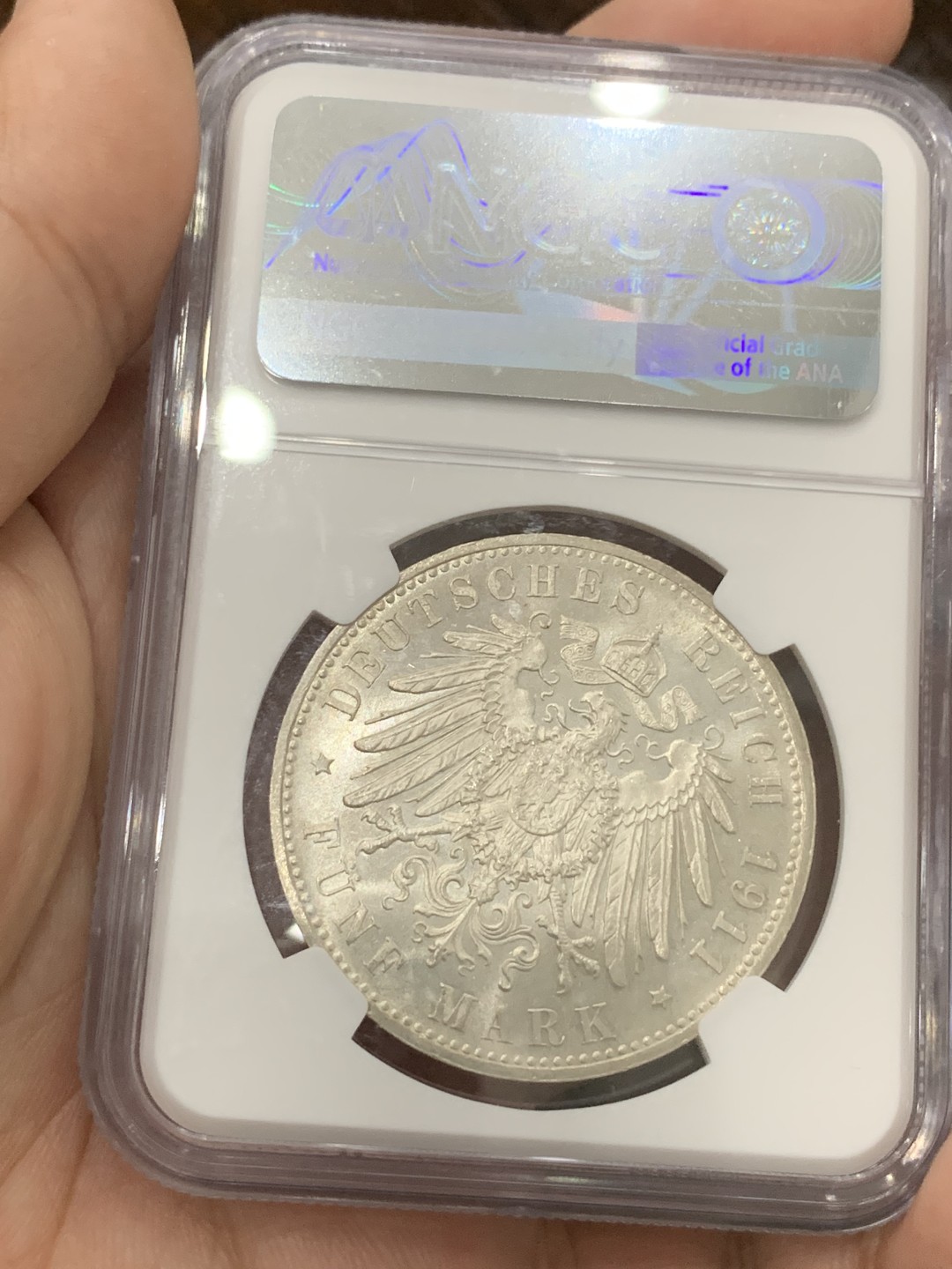 《竞宝斋》第84场-本周日，周一2场连拍（全场不限金额包邮） NGC MS63 1911年 德国巴伐利亚奥波德5马克 银币