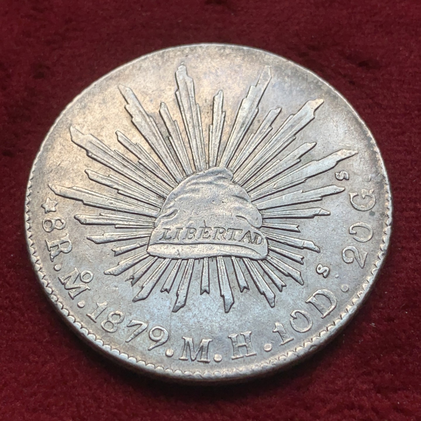 《竞宝斋》第84场-本周日，周一2场连拍（全场不限金额包邮） 1879年 M.H. 墨西哥花边鹰洋 淡彩包浆 状态不错