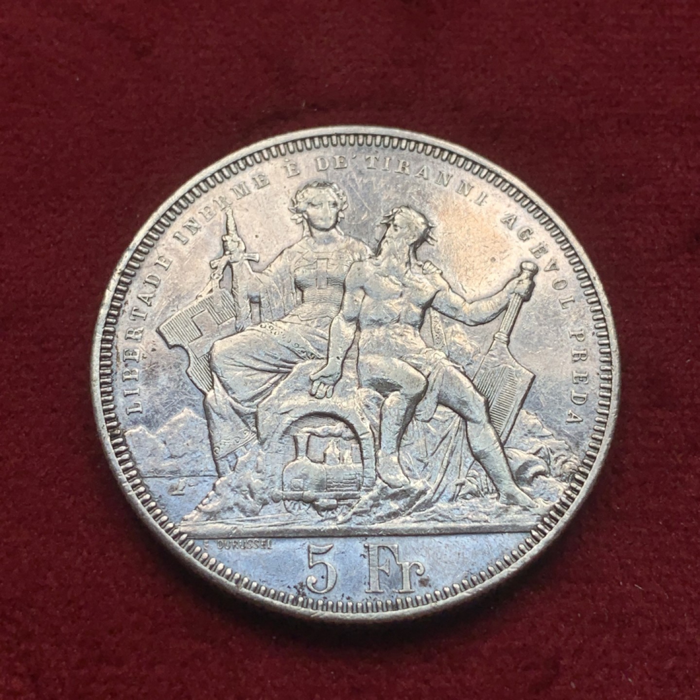 《竞宝斋》第84场-本周日，周一2场连拍（全场不限金额包邮） 瑞士 1883 卢加诺射击节 狩猎5法郎银币 流通好品