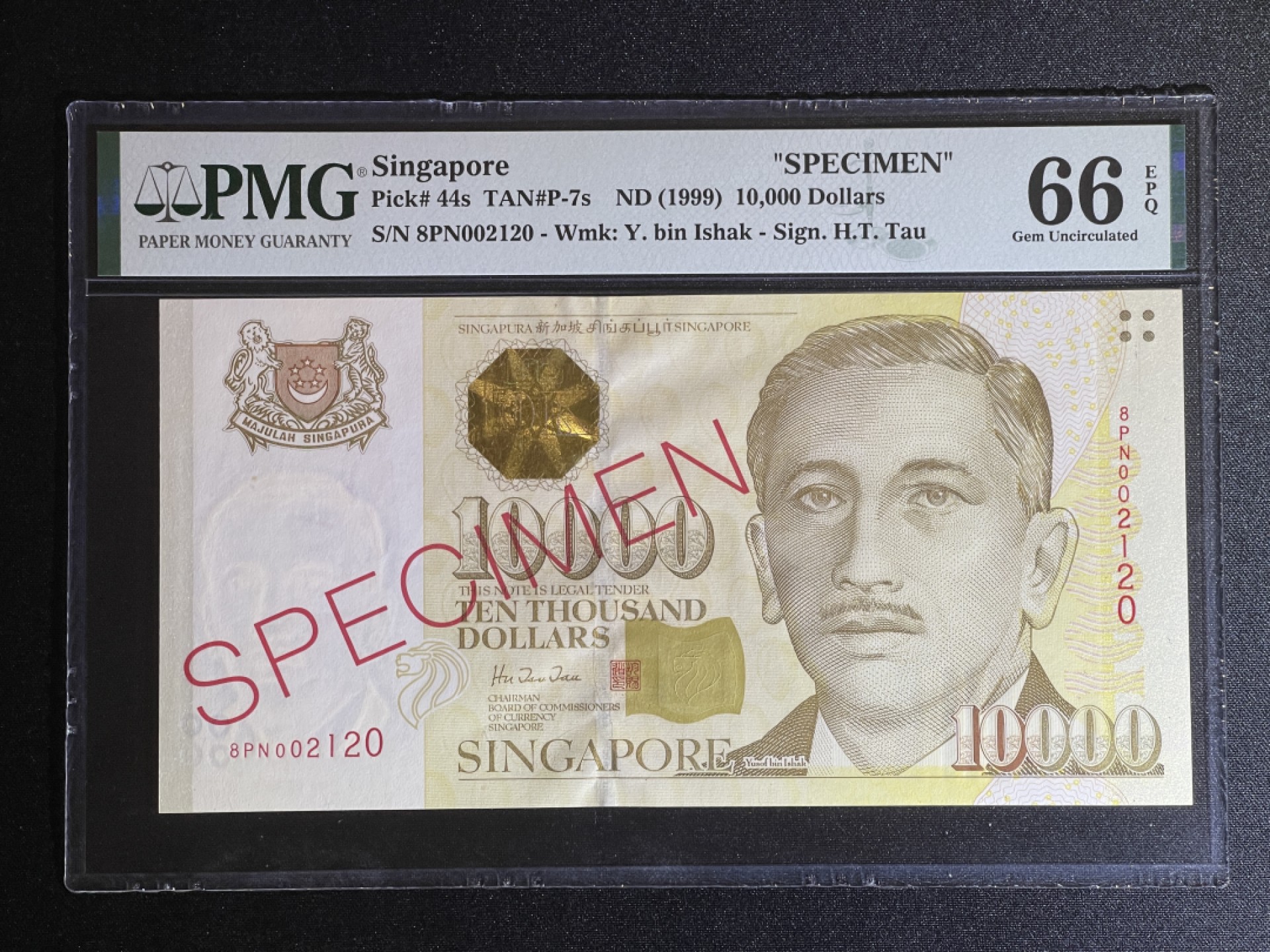 《张总收藏》68期——冠军分 新加坡10000元 PMG66E 样钞 极具收藏价值 无47
