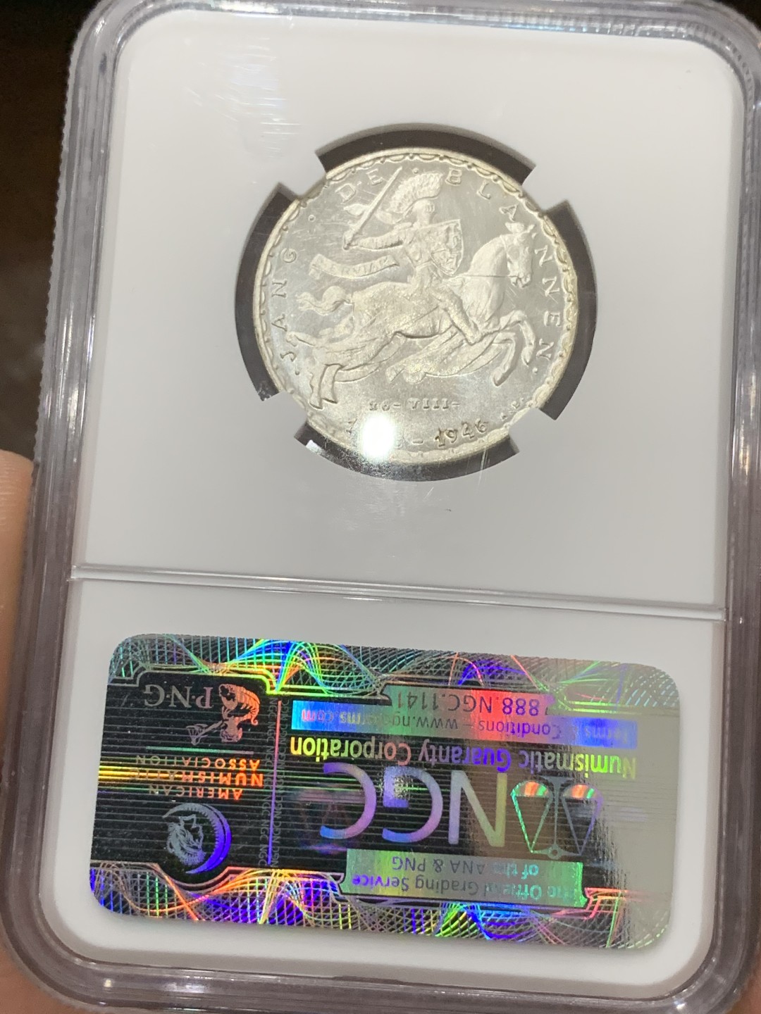 《竞宝斋》第84场-本周日，周一2场连拍（全场不限金额包邮） NGC  MS65卢森堡1946年20法郎银币盲人国王约翰初铸细节完美车轮光迷人