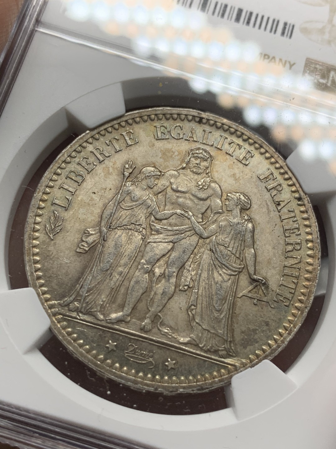 《竞宝斋》第84场-本周日，周一2场连拍（全场不限金额包邮） NGC-MS63 法国1873年 大力神5法郎 五彩大银币 好状态