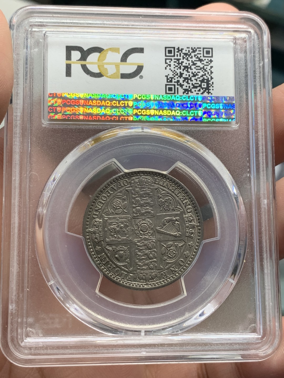 《竞宝斋》第84场-本周日，周一2场连拍（全场不限金额包邮） PCGS-AU58 英国1849年 无神佛洛林 包浆深色醇厚少许带彩 背面小狮子深打非常难得 比有的MS打的都好 非常不错的一颗 持续上涨的品种 