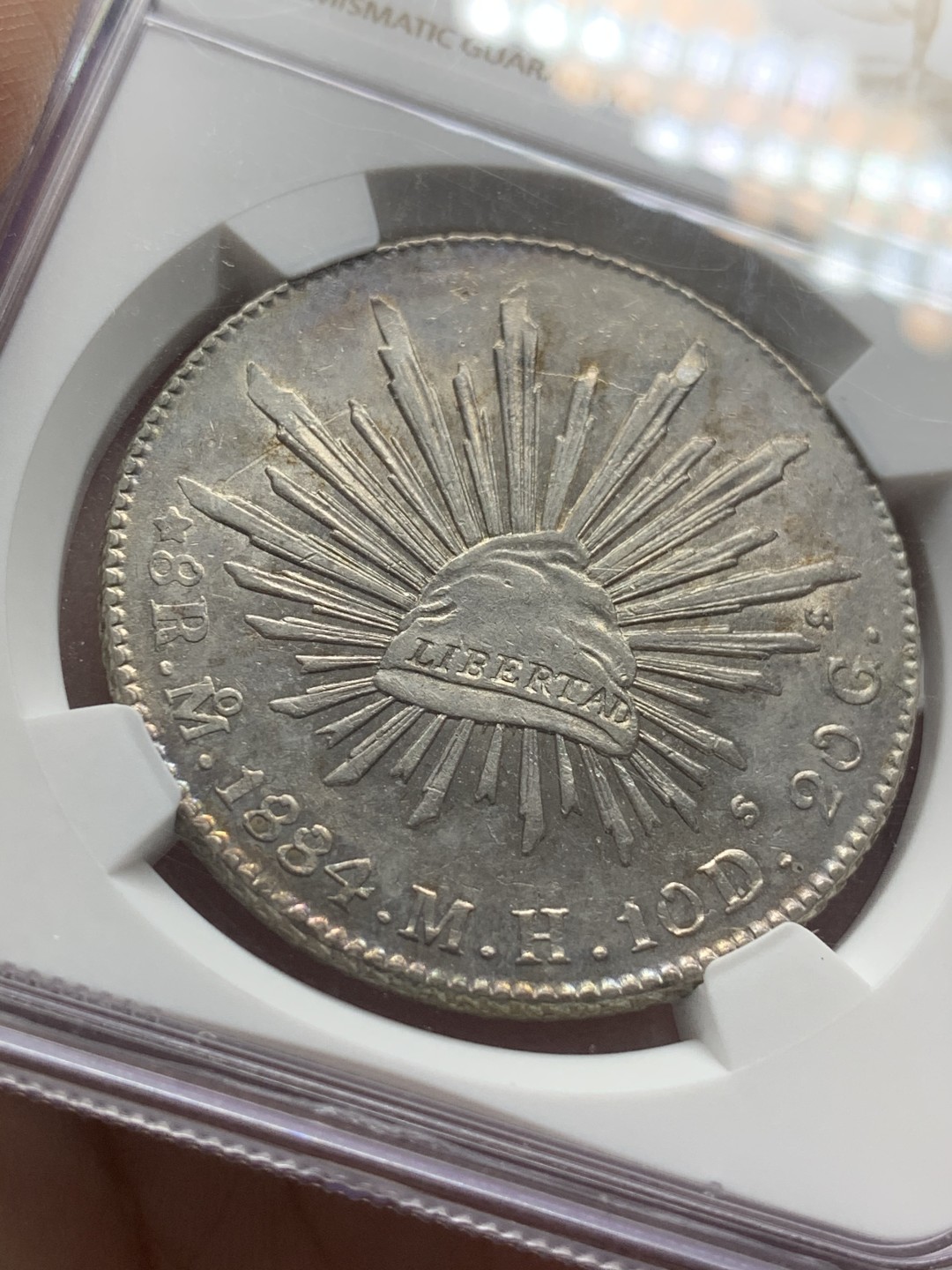 《竞宝斋》第84场-本周日，周一2场连拍（全场不限金额包邮） NGC-AU58 墨西哥 1884-Mo 8里亚尔 鹰洋 银币 光泽非常漂亮