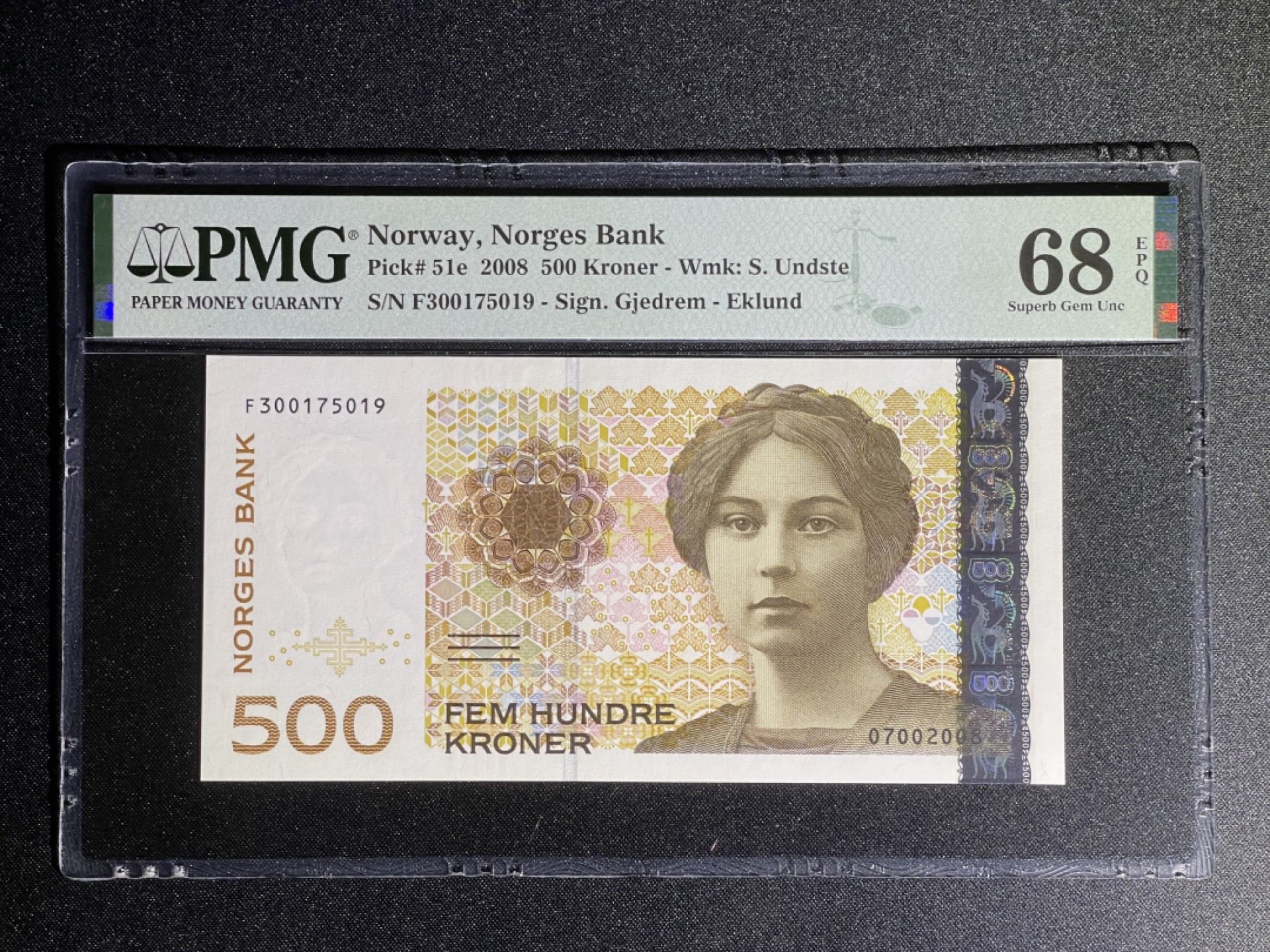 《张总收藏》68期——冠军分 挪威500克朗 PMG68E 2008年 冠军分