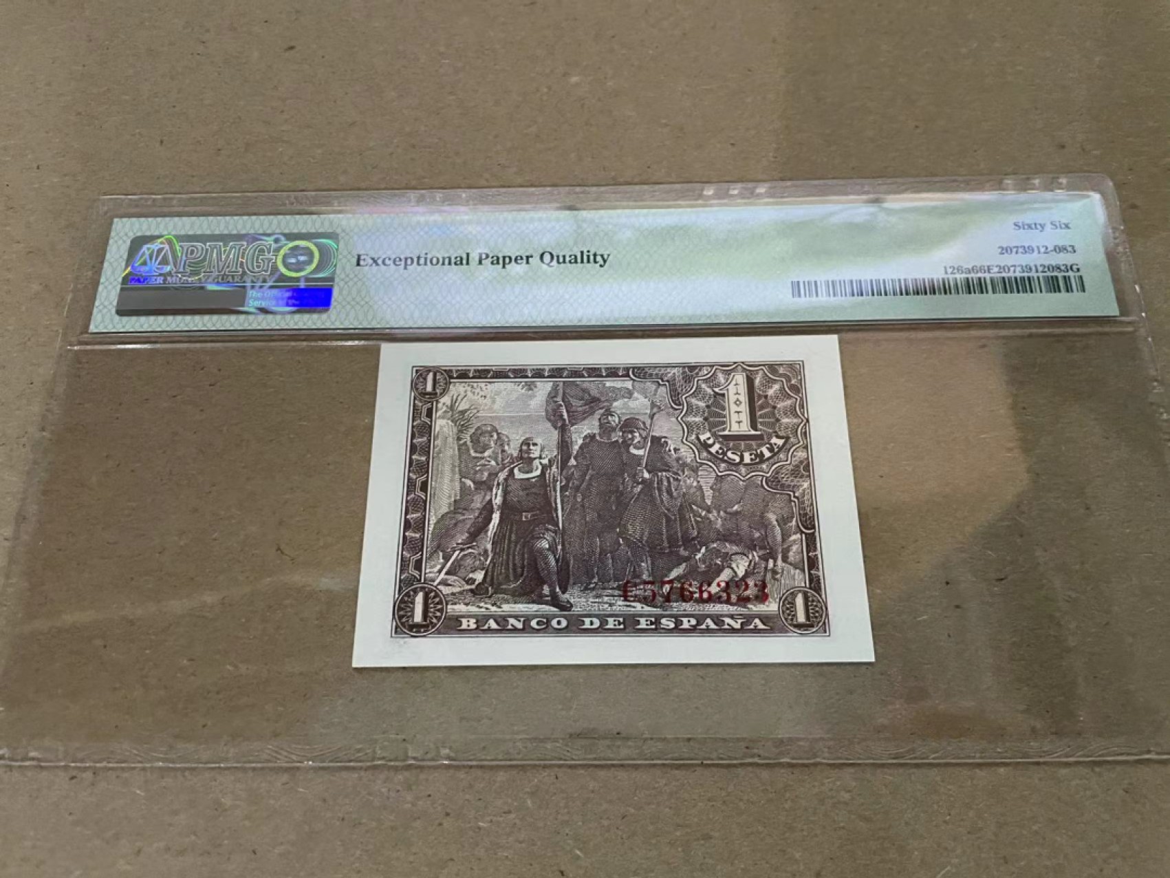 【Blue Auction】✨世界纸币精拍第213期 【精】 西班牙 1943年1比塞塔 PMG66EPQ 