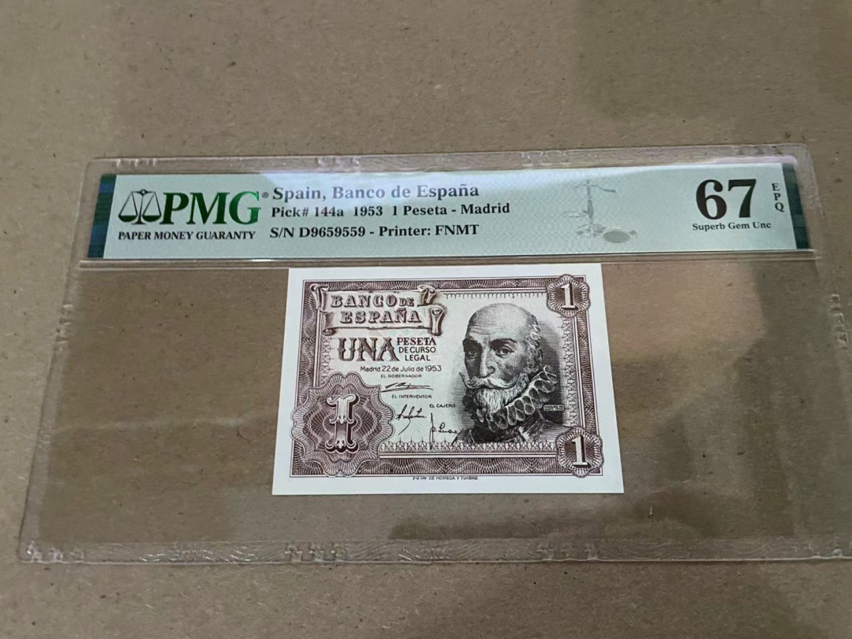 【Blue Auction】✨世界纸币精拍第213期 【精】 【无47】西班牙 1953年1比塞塔 PMG67EPQ 