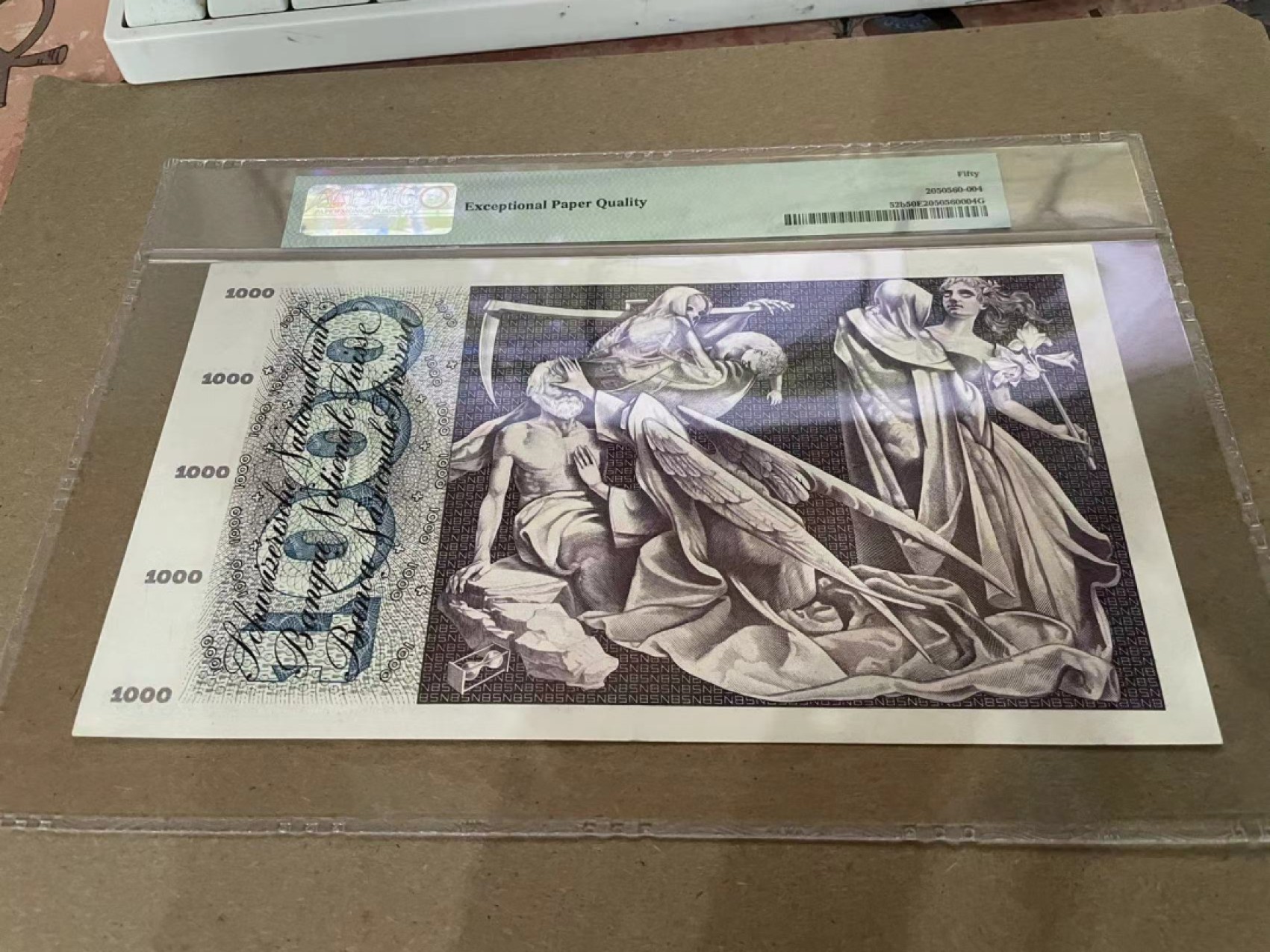 【Blue Auction】✨世界纸币精拍第213期 【精】 瑞士 1957年1000法郎 死神之舞 PMG50EPQ原票 超大票幅