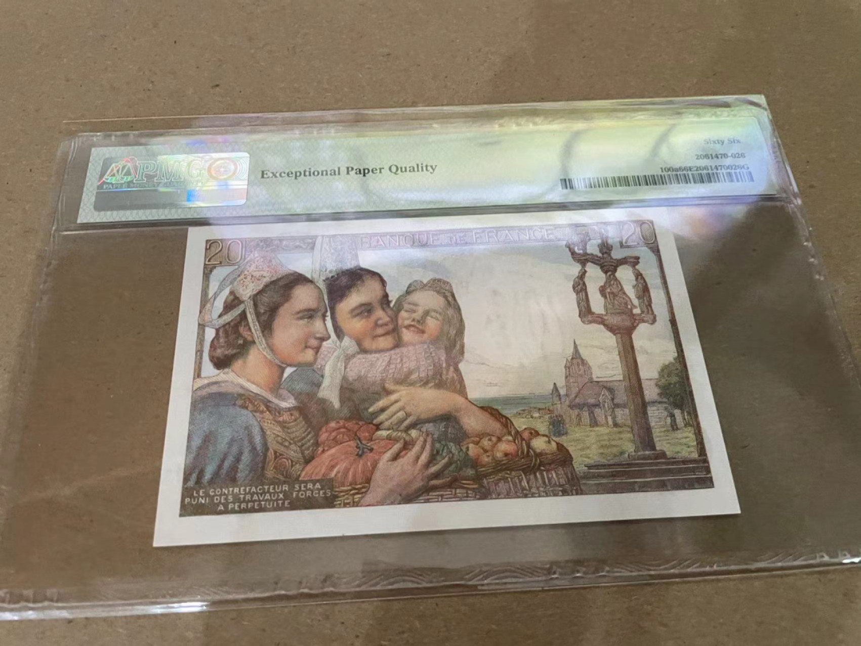 【Blue Auction】✨世界纸币精拍第213期 【精】 法国 1942-44年20法郎 PMG66EPQ 