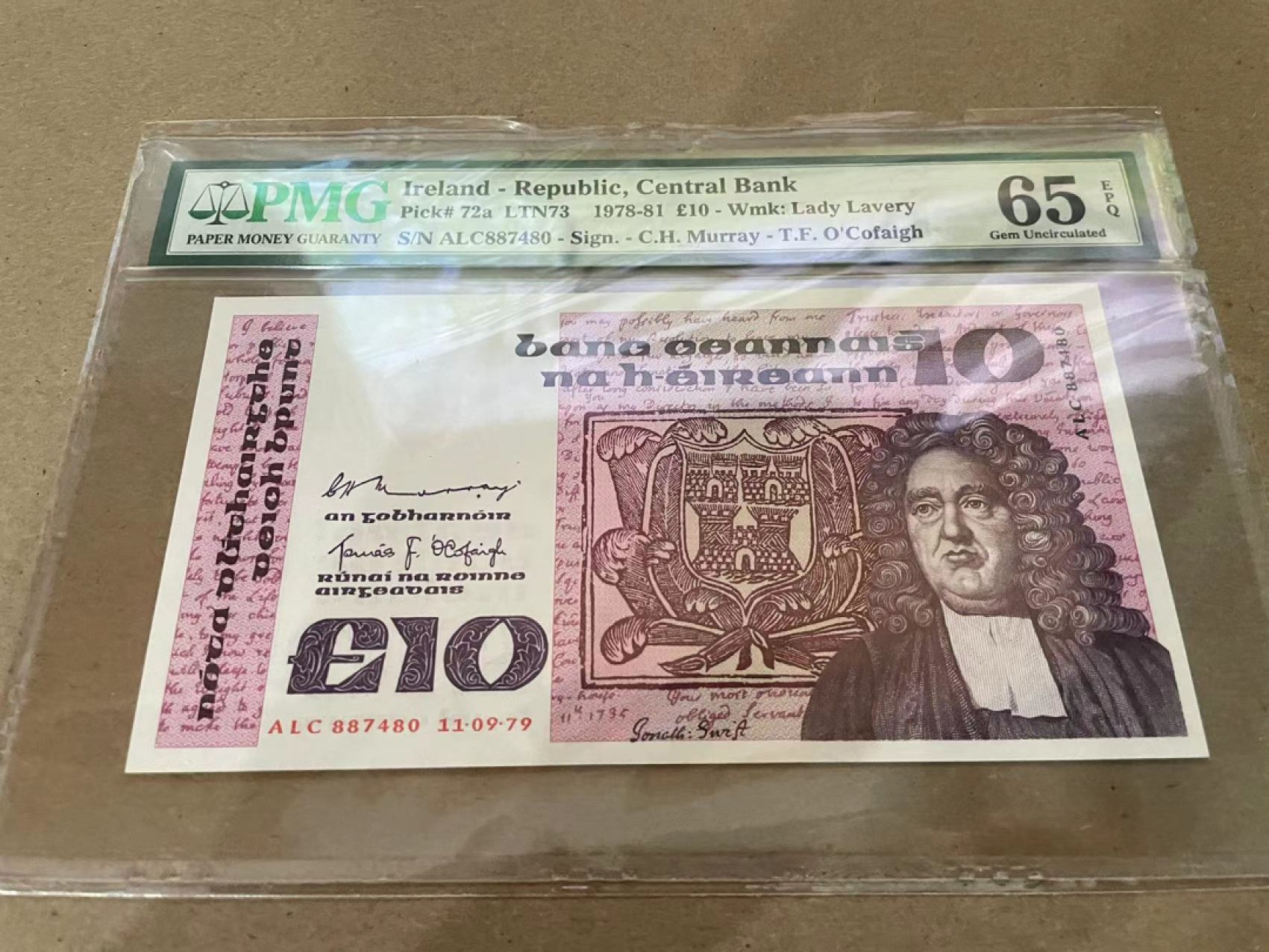 【Blue Auction】✨世界纸币精拍第213期 【精】 爱尔兰 1978-81年10镑 PMG65EPQ 