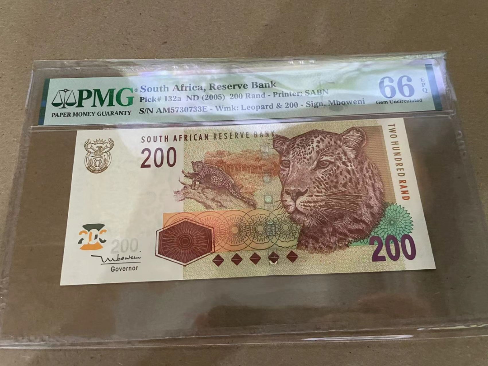 【Blue Auction】✨世界纸币精拍第213期 【精】 南非 2005年200兰特 PMG66EPQ 豹子