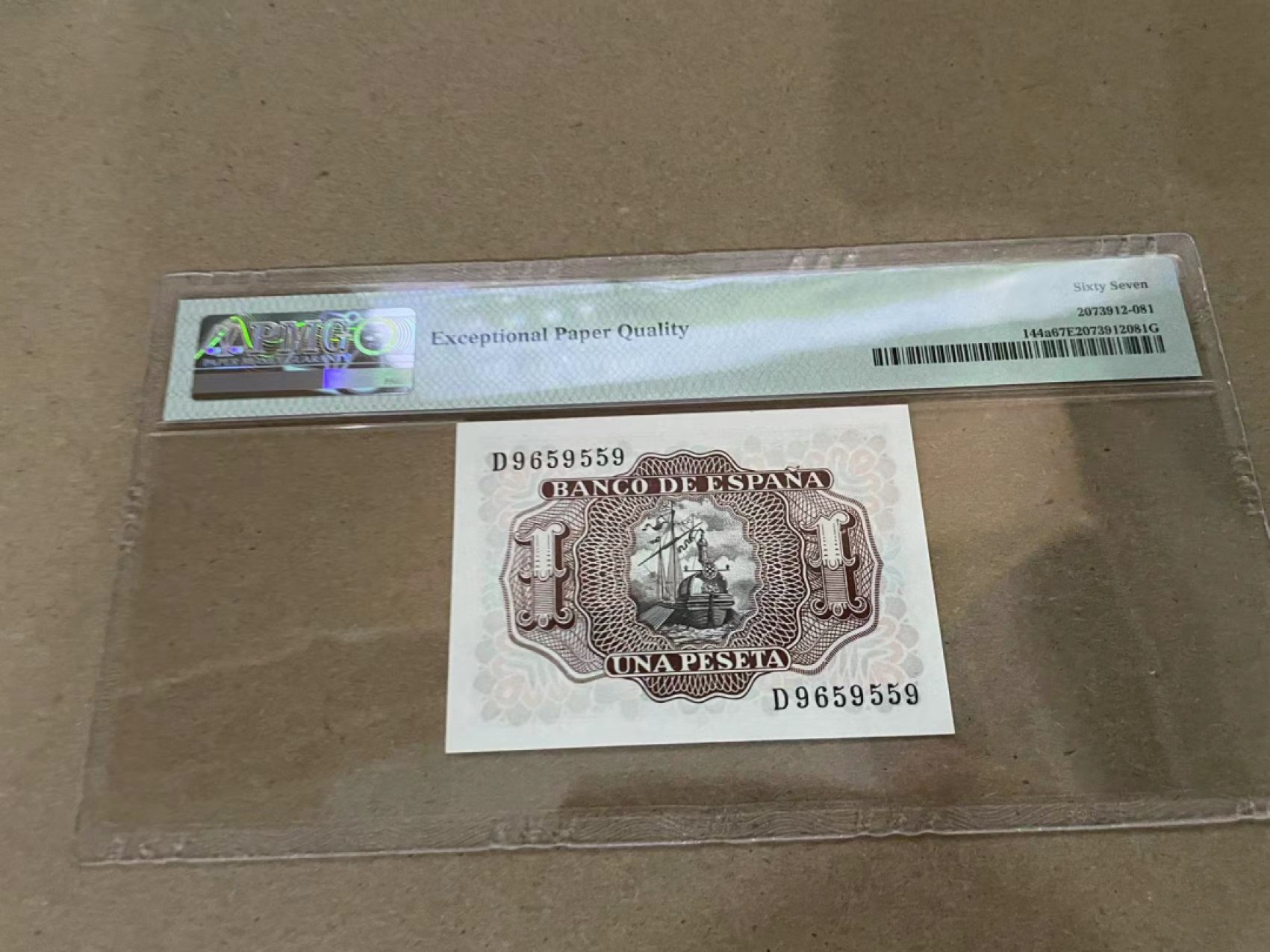 【Blue Auction】✨世界纸币精拍第213期 【精】 【无47】西班牙 1953年1比塞塔 PMG67EPQ 