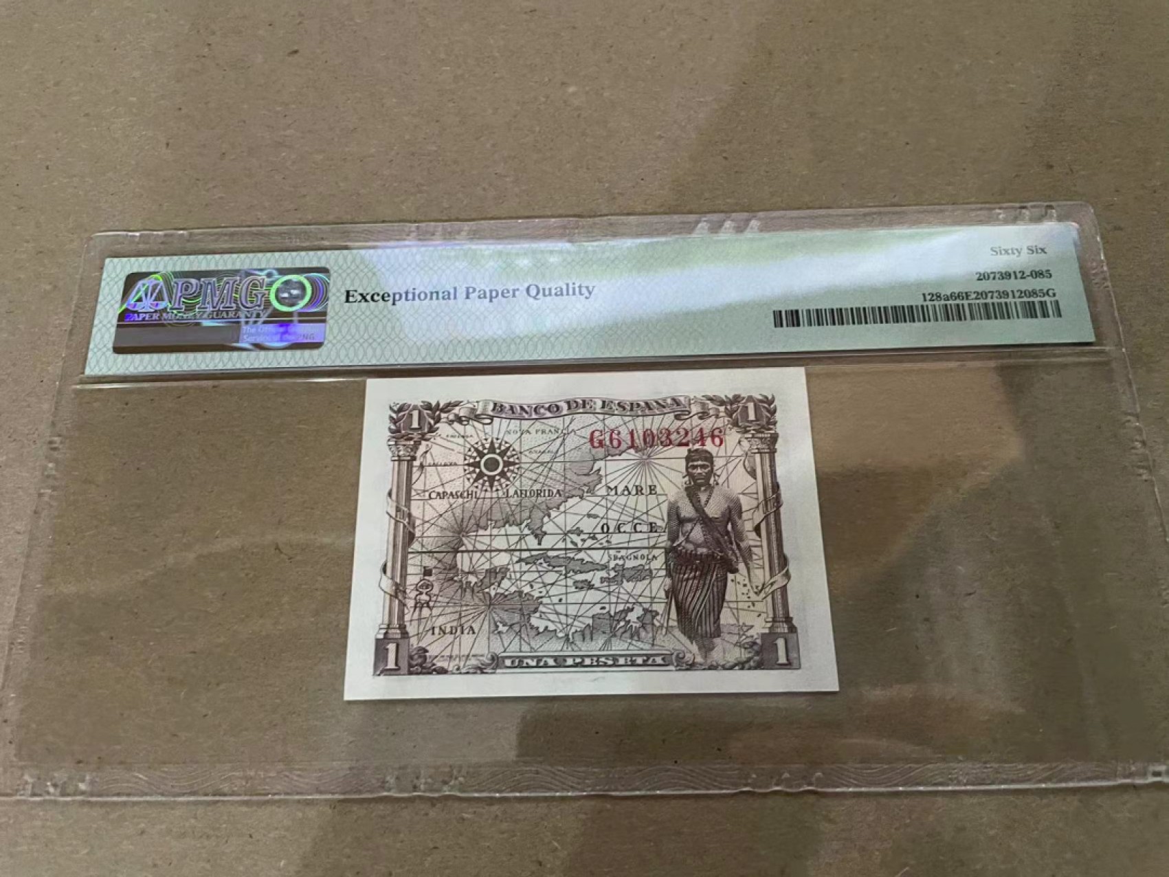 【Blue Auction】✨世界纸币精拍第213期 【精】 西班牙 1945年1比塞塔 PMG66EPQ