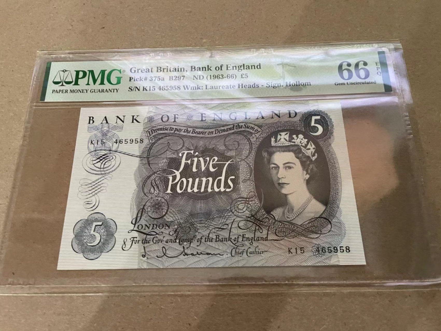 【Blue Auction】✨世界纸币精拍第213期 【精】 英国 1963-66年5镑 PMG66EPQ 