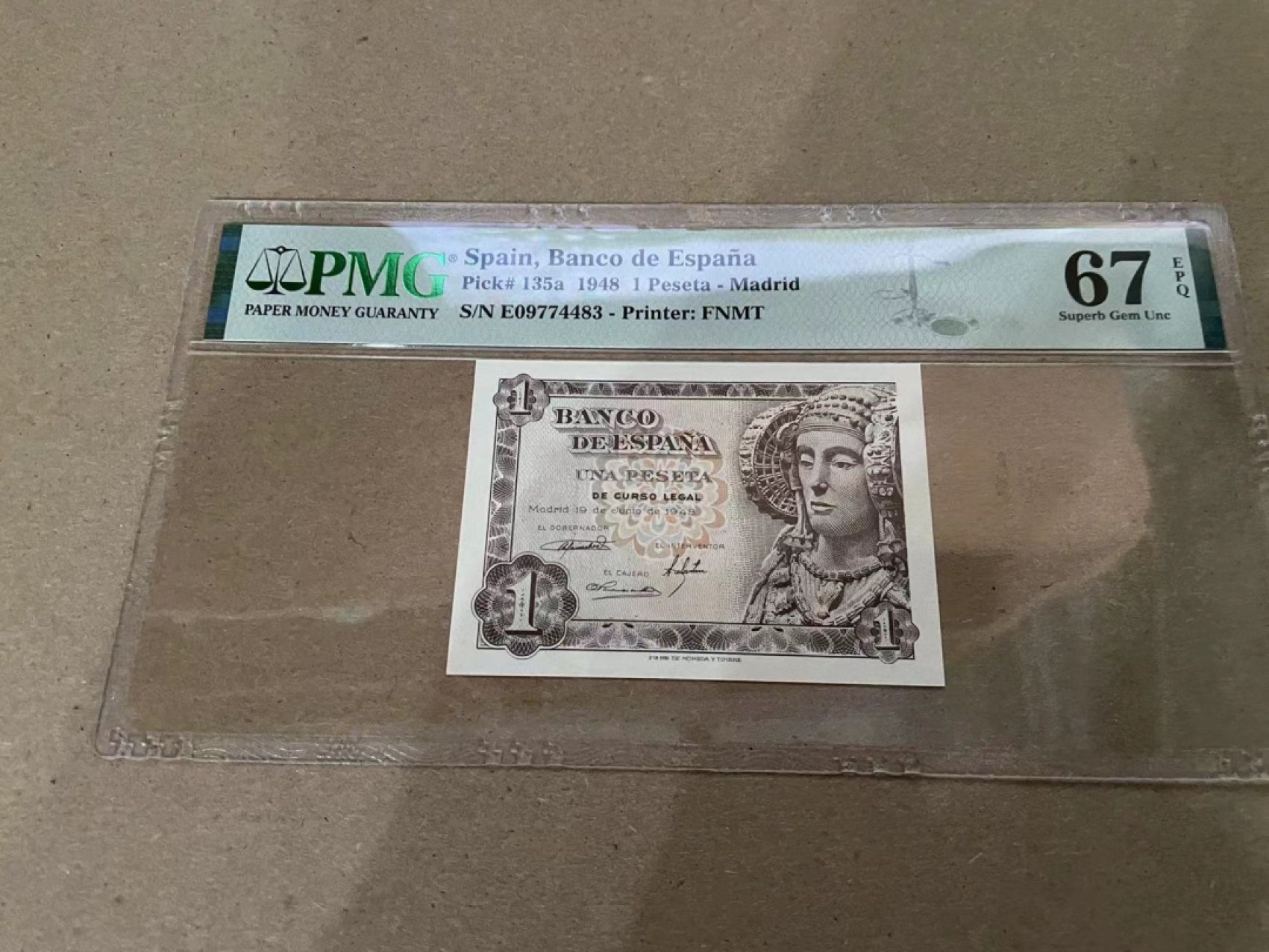 【Blue Auction】✨世界纸币精拍第213期 【精】 西班牙 1948年1比塞塔 PMG67EPQ 