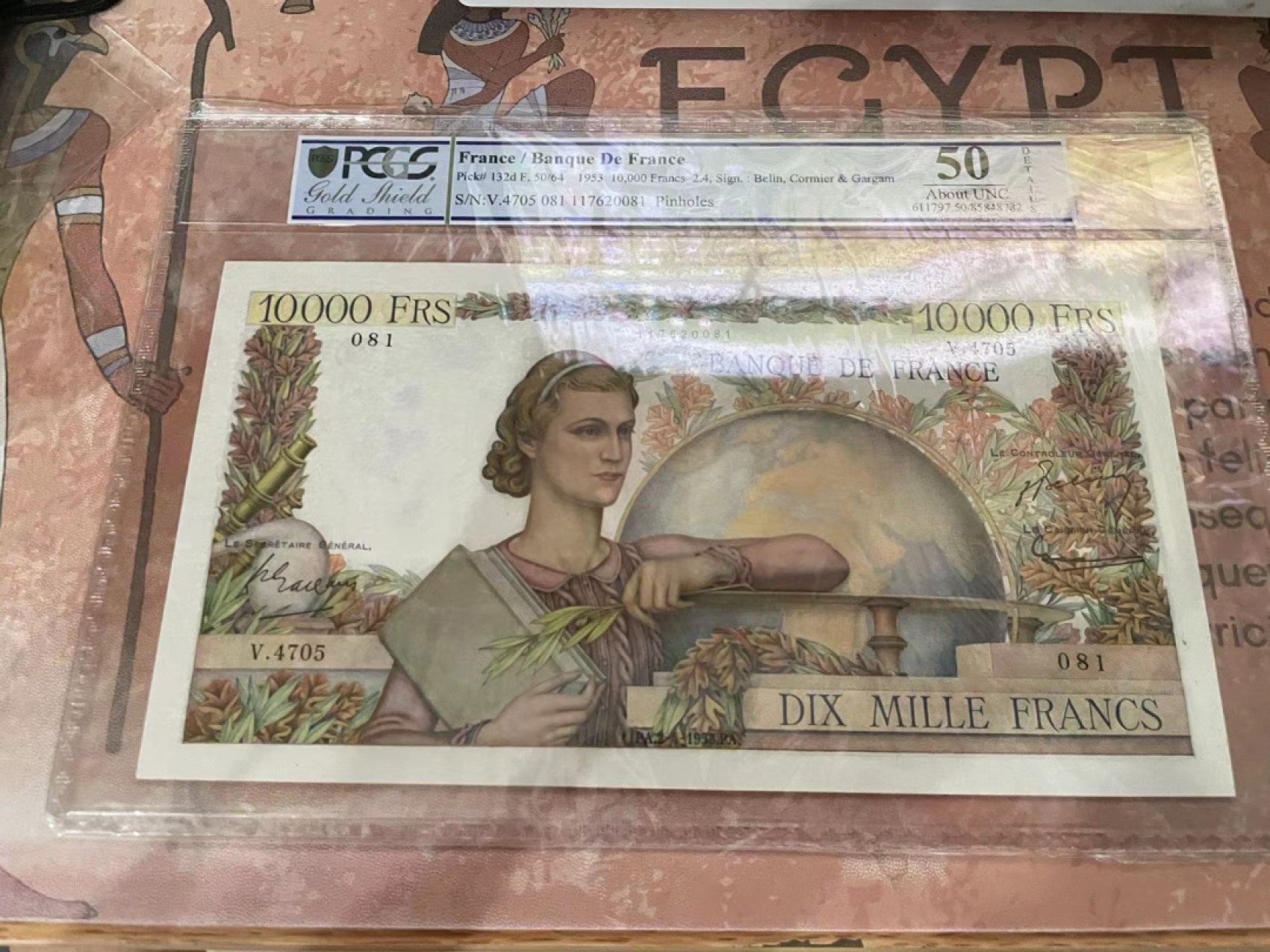 【Blue Auction】✨世界纸币精拍第213期 【精】 法国 1953年10000法郎 PCGS50  超大票幅 精美 