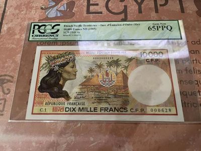 【Blue Auction】✨世界纸币精拍第213期 【精】 - 【628小号】法属太平洋 p4a 1985年10000法郎 最美纸币之一 PCGS绿标65EPQ
