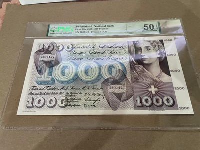 【Blue Auction】✨世界纸币精拍第213期 【精】 - 瑞士 1957年1000法郎 死神之舞 PMG50EPQ原票 超大票幅
