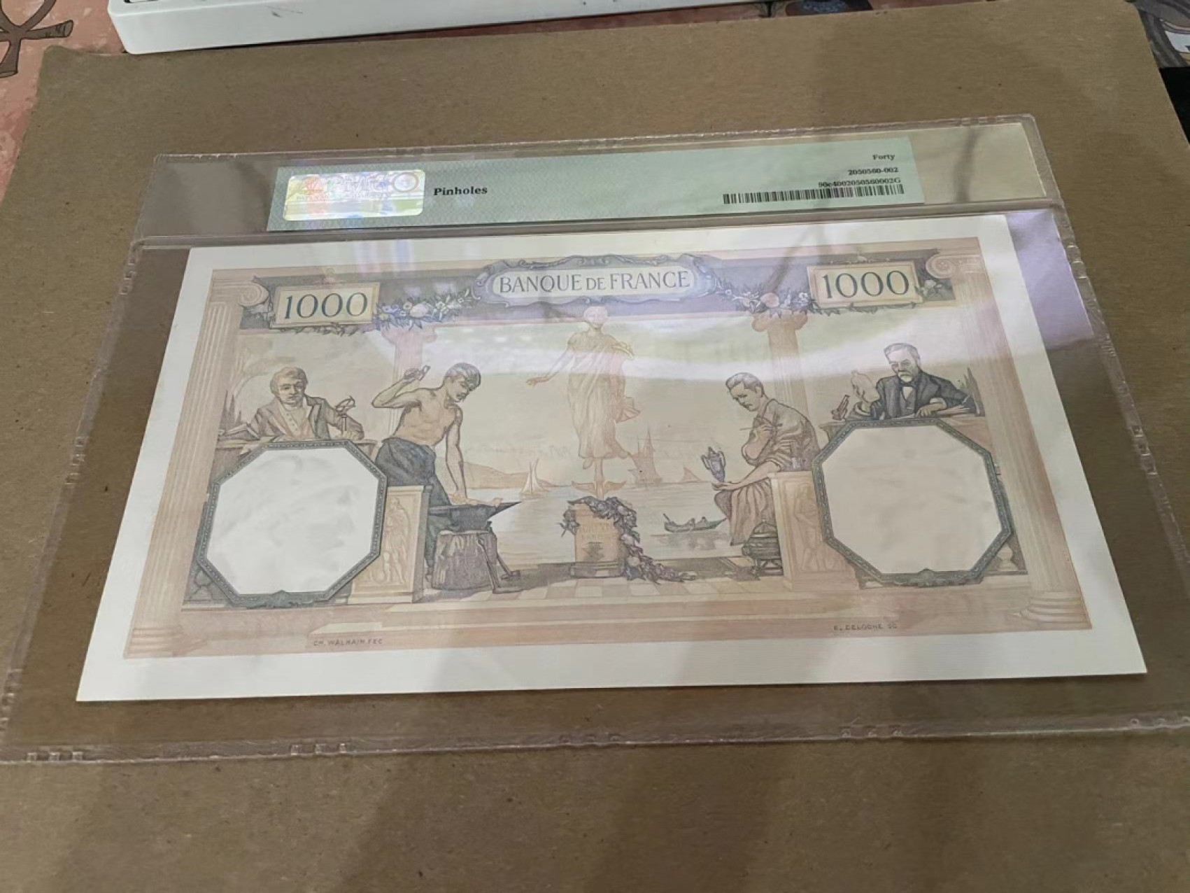 【Blue Auction】✨世界纸币精拍第213期 【精】 法国 1938-40年1000法郎 超大票幅 PMG40