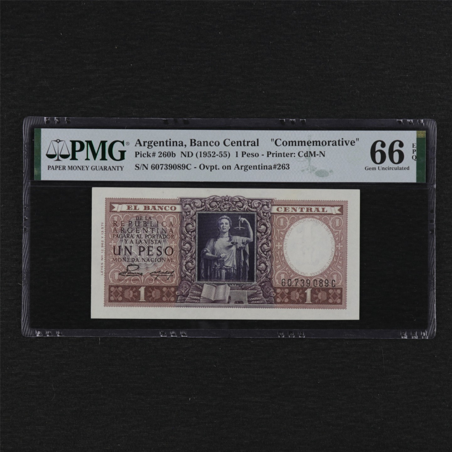 【亘邦集藏】第125期拍卖 1952-55年 阿根廷1比索 PMG 66EPQ 60739089