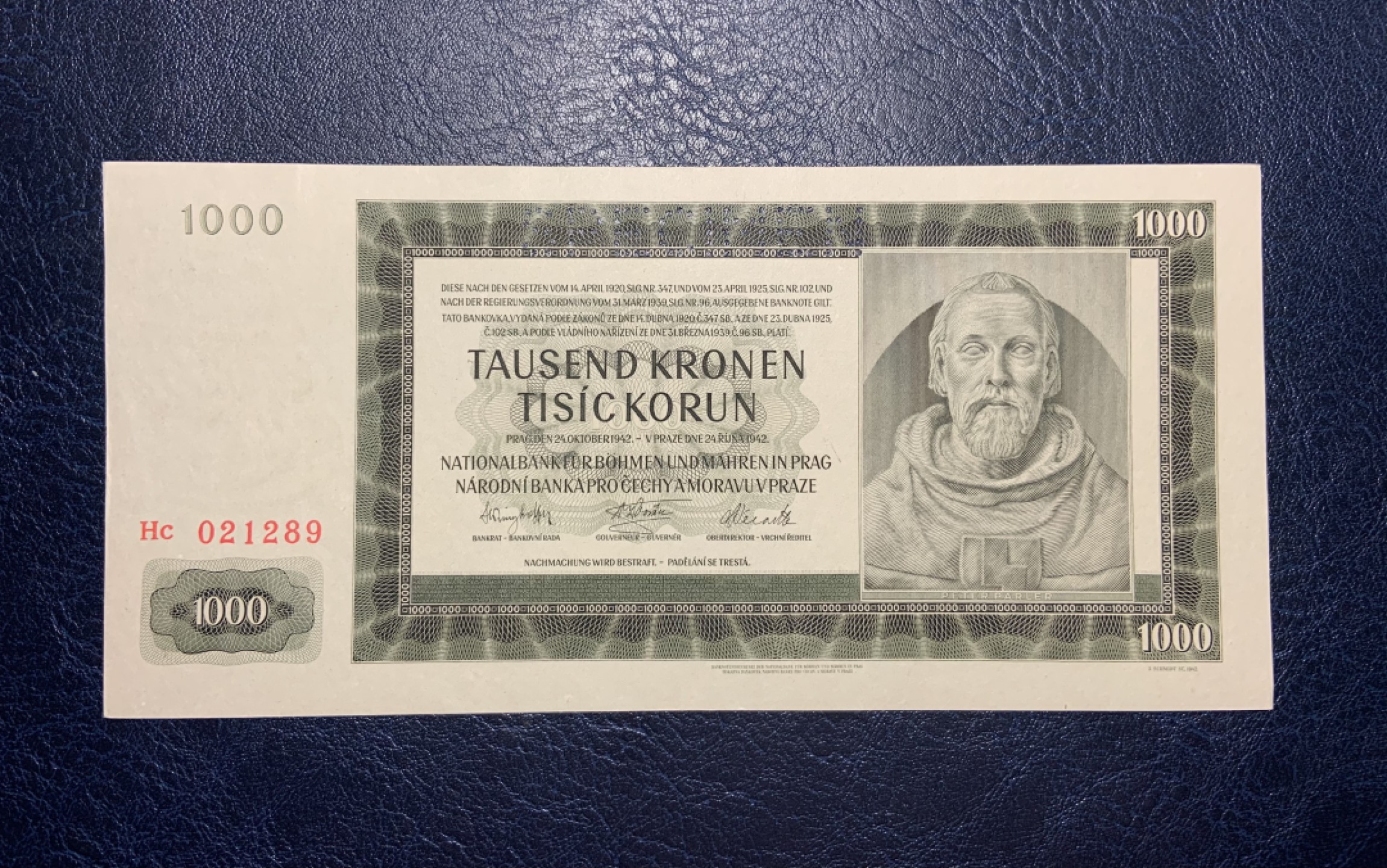 收藏联盟Quantum Auction 第184期拍卖(已更新) 波西米亚和摩拉维亚1942年1000克朗样票 品相全新UNC 建筑师彼得帕勒