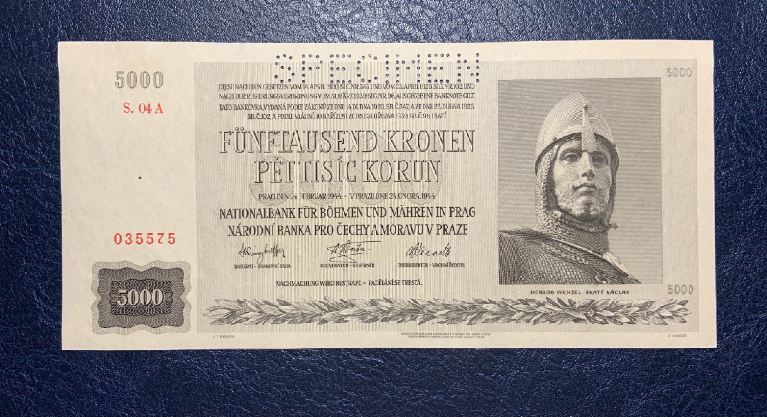 收藏联盟Quantum Auction 第184期拍卖(已更新) 波西米亚和摩拉维亚1944年5000克朗样票 品相全新UNC