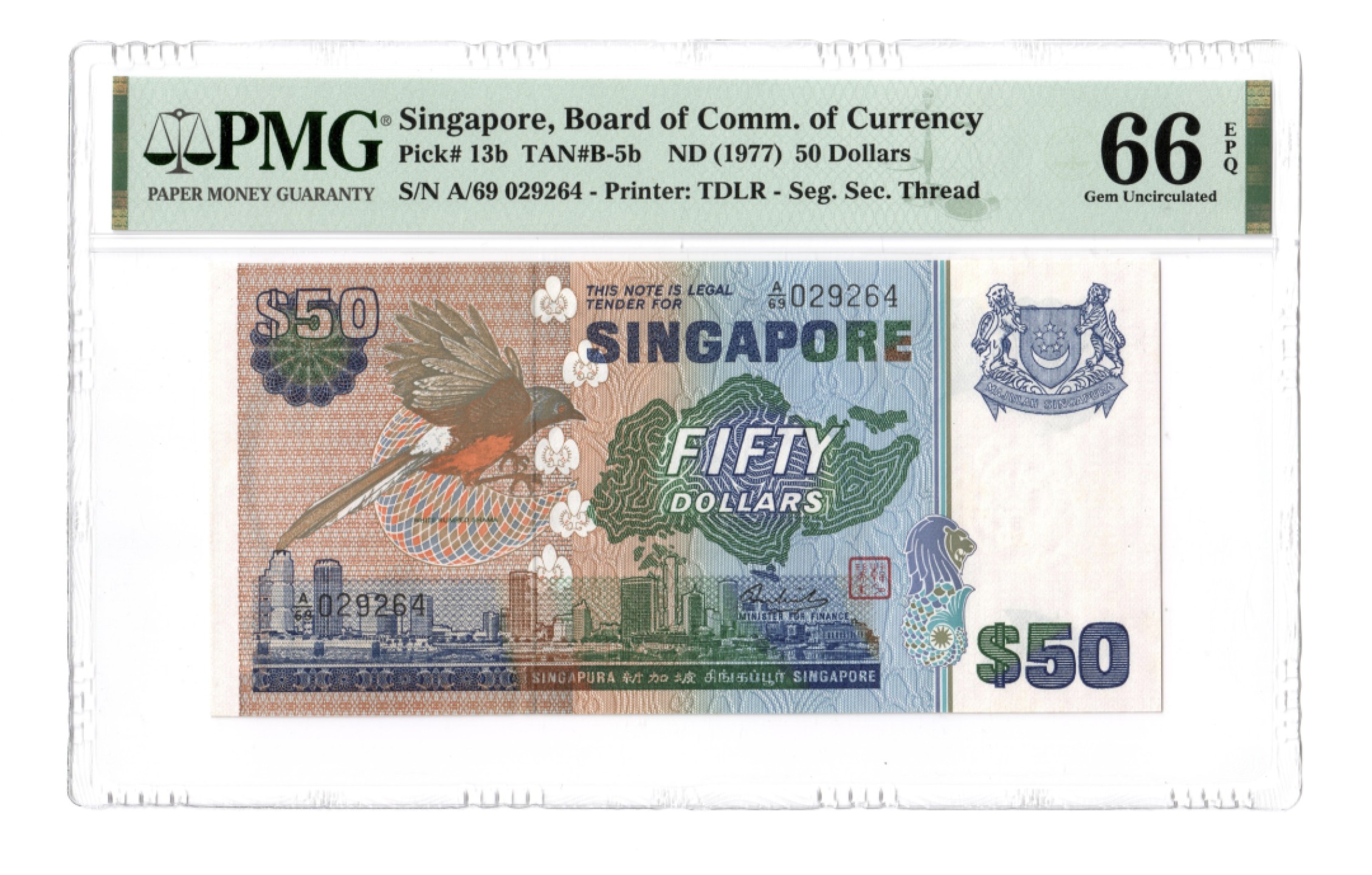 收藏联盟Quantum Auction 第184期拍卖(已更新) 新加坡1977年50元 PMG66 鸟版