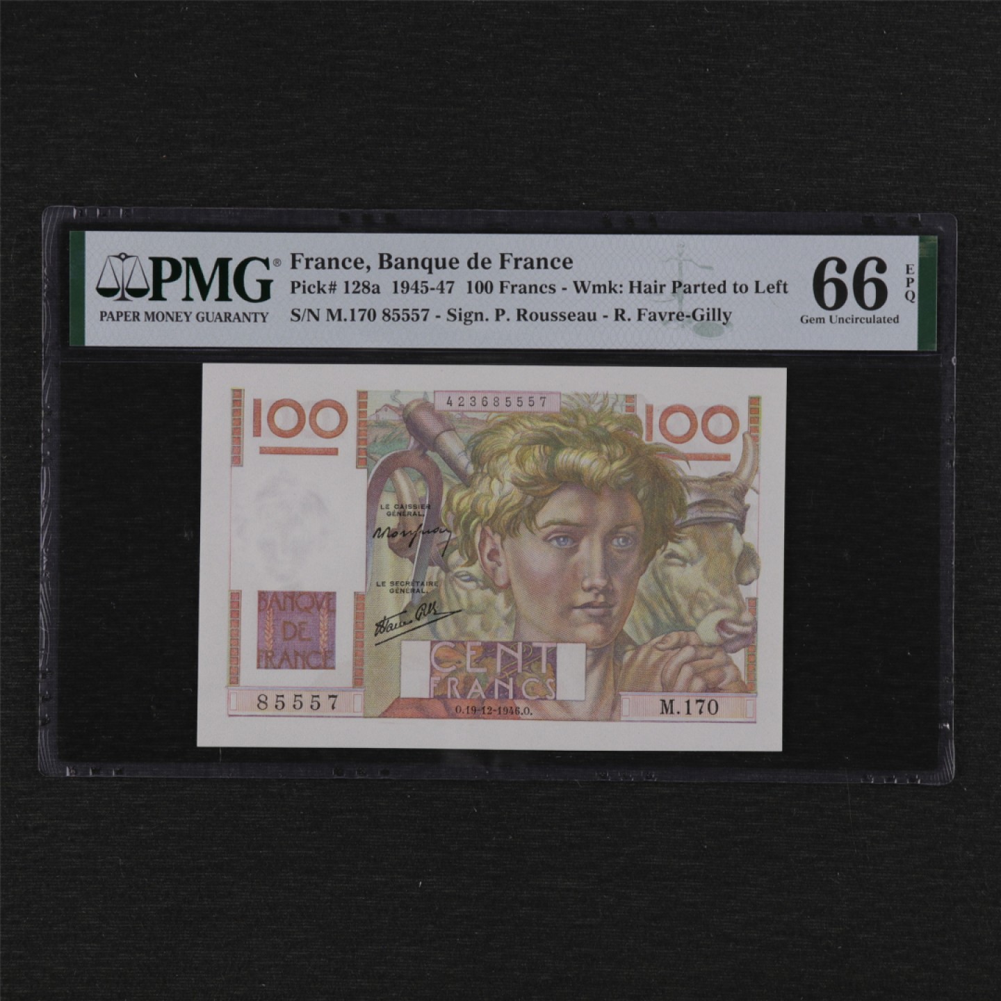 【亘邦集藏】第125期拍卖 1946年 法国100法郎 PMG 66EPQ 85557