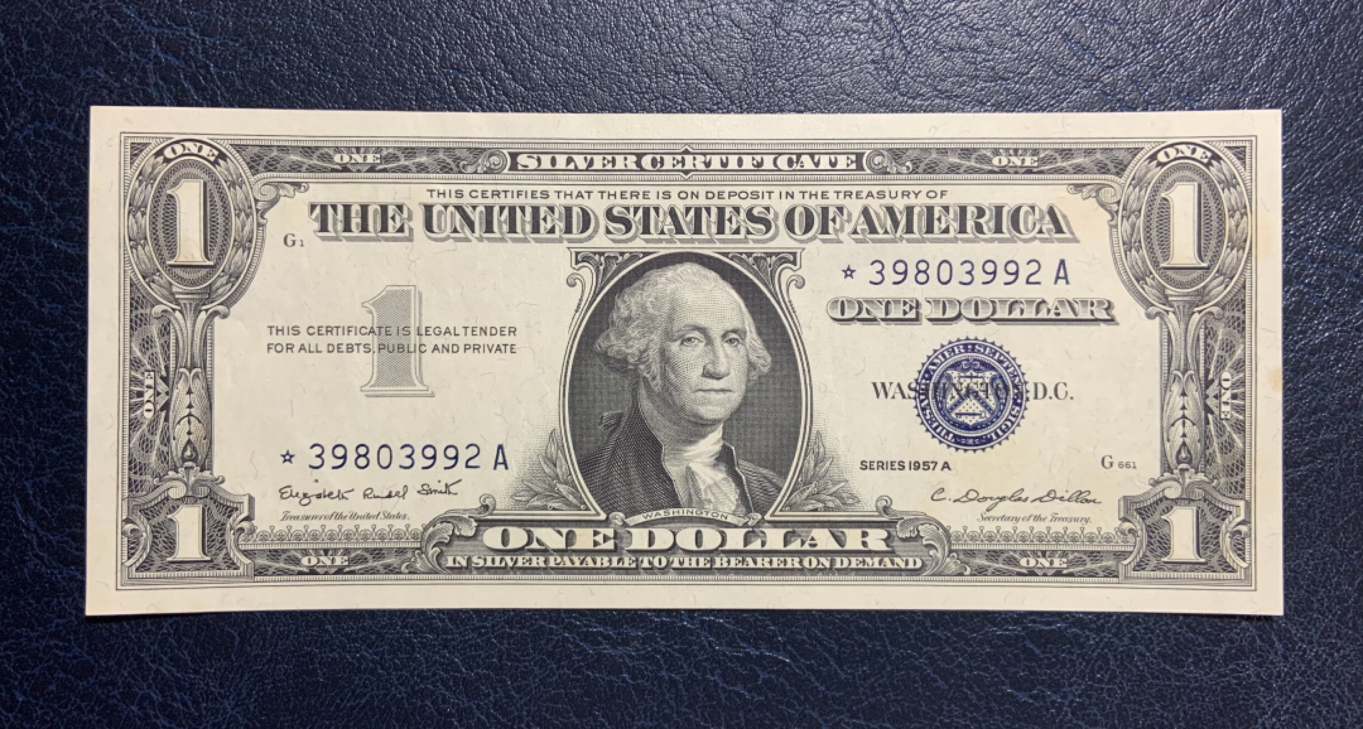 收藏联盟Quantum Auction 第184期拍卖(已更新) 美国1957年1美元银币券 品相UNC- 星补号 票面有黄