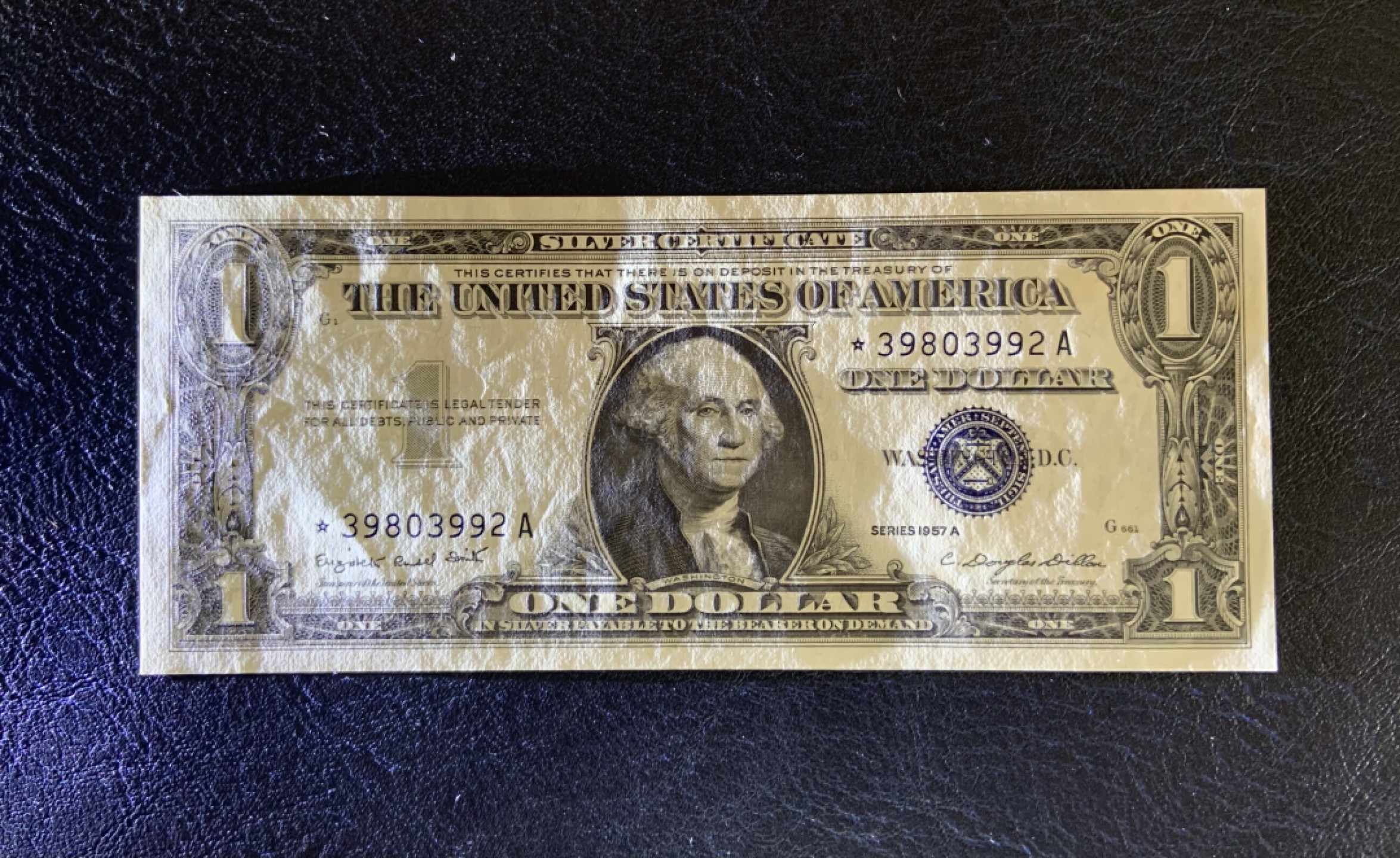 收藏联盟Quantum Auction 第184期拍卖(已更新) 美国1957年1美元银币券 品相UNC- 星补号 票面有黄