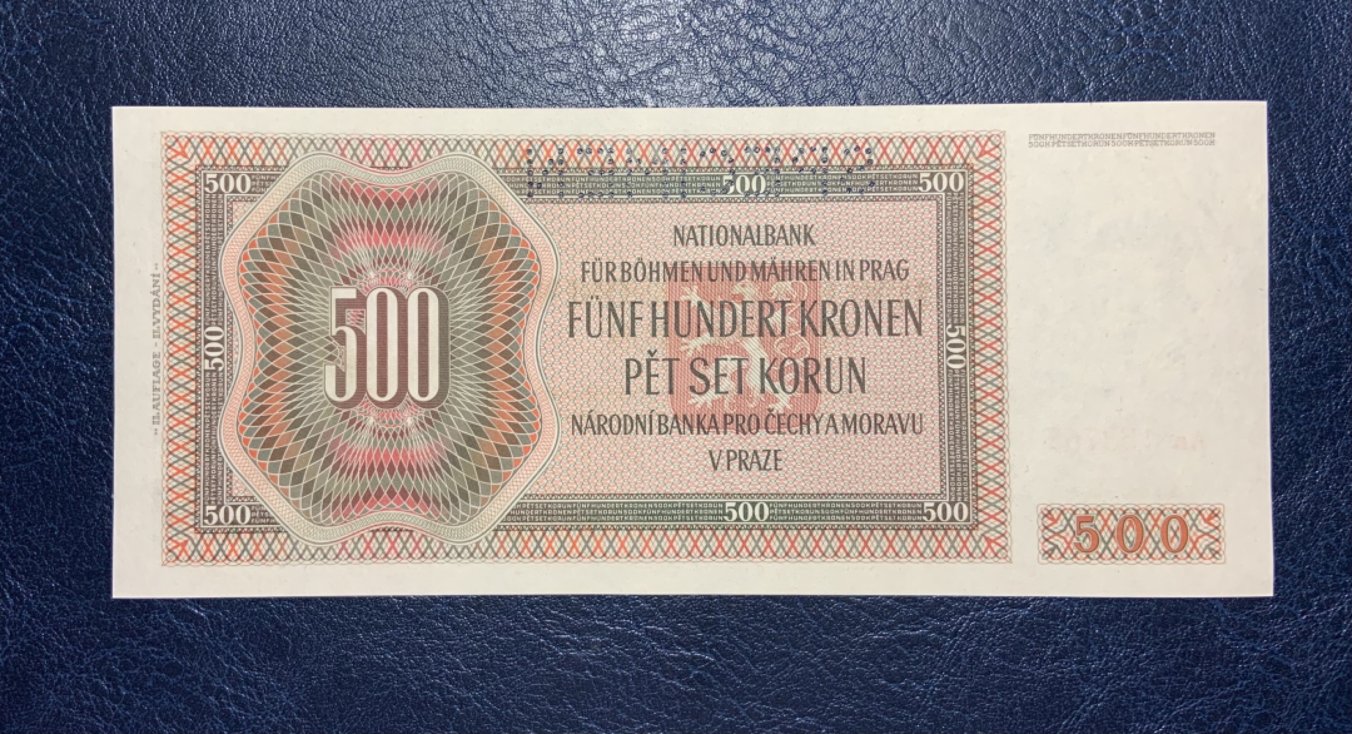 收藏联盟Quantum Auction 第184期拍卖(已更新) 波西米亚和摩拉维亚1942年500克朗样票 品相全新UNC