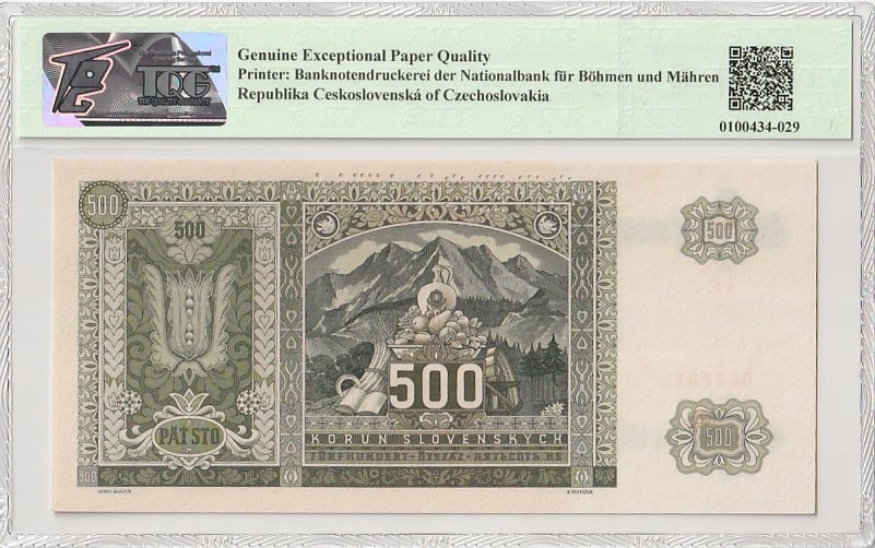 收藏联盟Quantum Auction 第184期拍卖(已更新) 斯洛伐克1945年500克朗样票 TQG66 绝品 特拉塔山