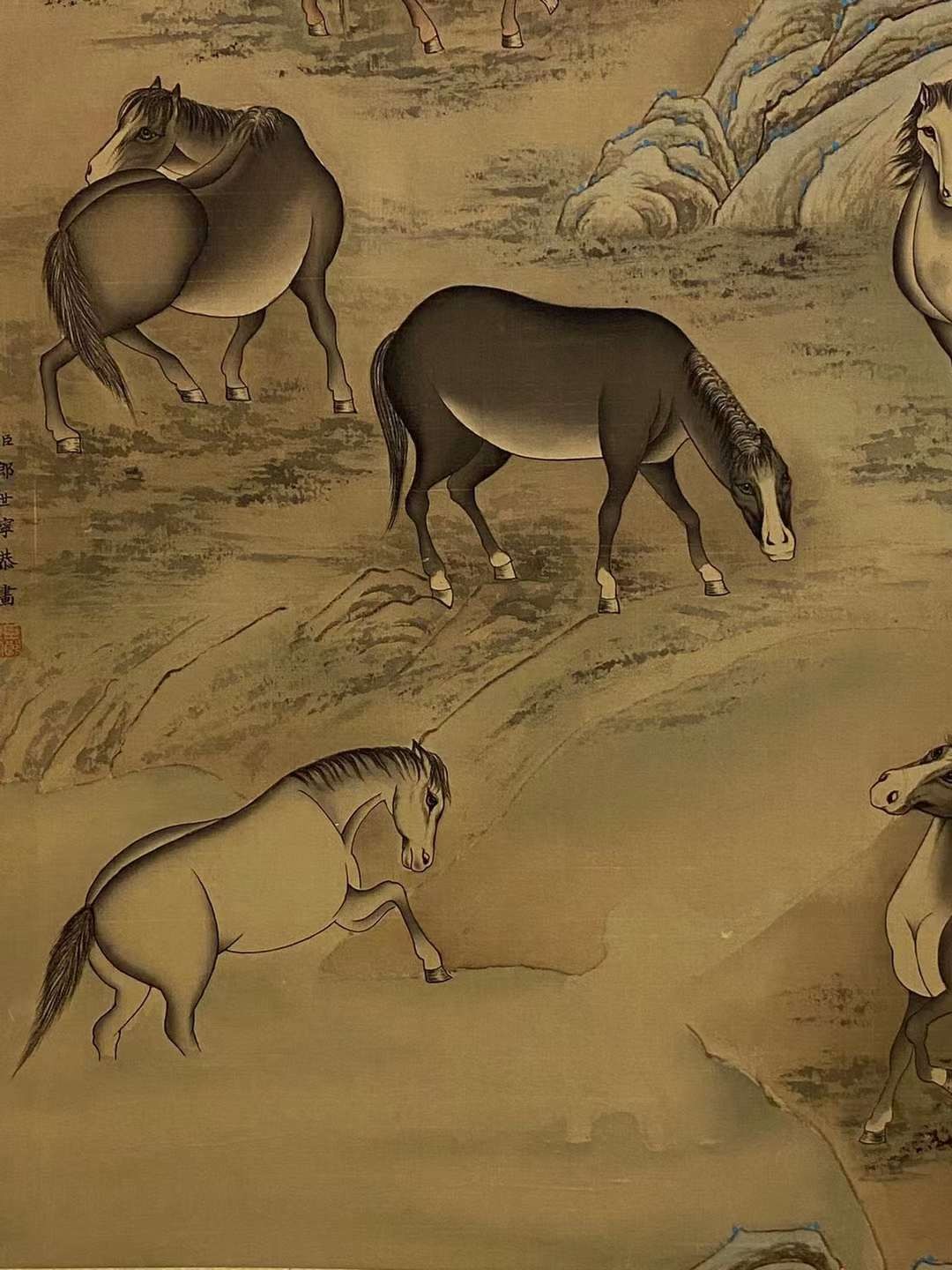 郎士宁绢本八骏图立轴