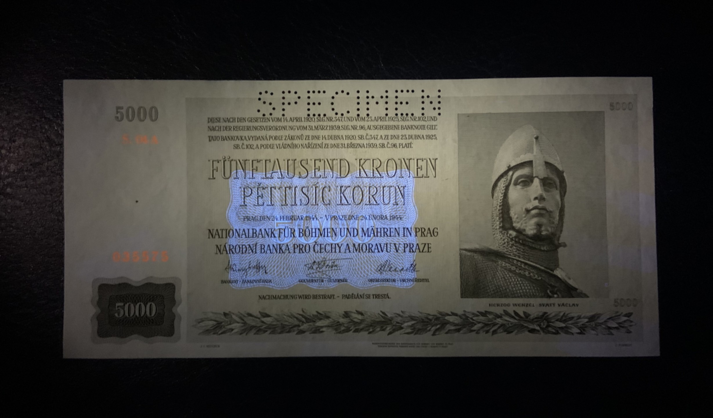 收藏联盟Quantum Auction 第184期拍卖(已更新) 波西米亚和摩拉维亚1944年5000克朗样票 品相全新UNC