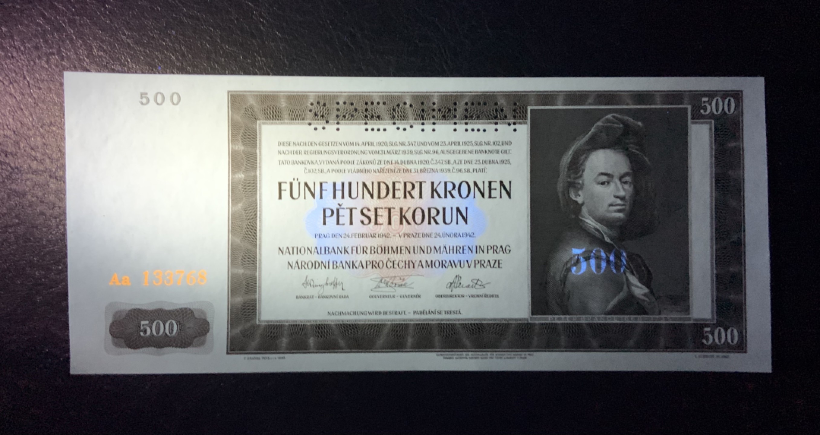 收藏联盟Quantum Auction 第184期拍卖(已更新) 波西米亚和摩拉维亚1942年500克朗样票 品相全新UNC