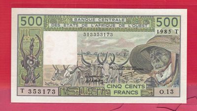 西非1985年500法郎 多哥(字母T) P-806T-h 非洲纸币 UNC  - 西非1985年500法郎 多哥(字母T) P-806T-h 非洲纸币 UNC 