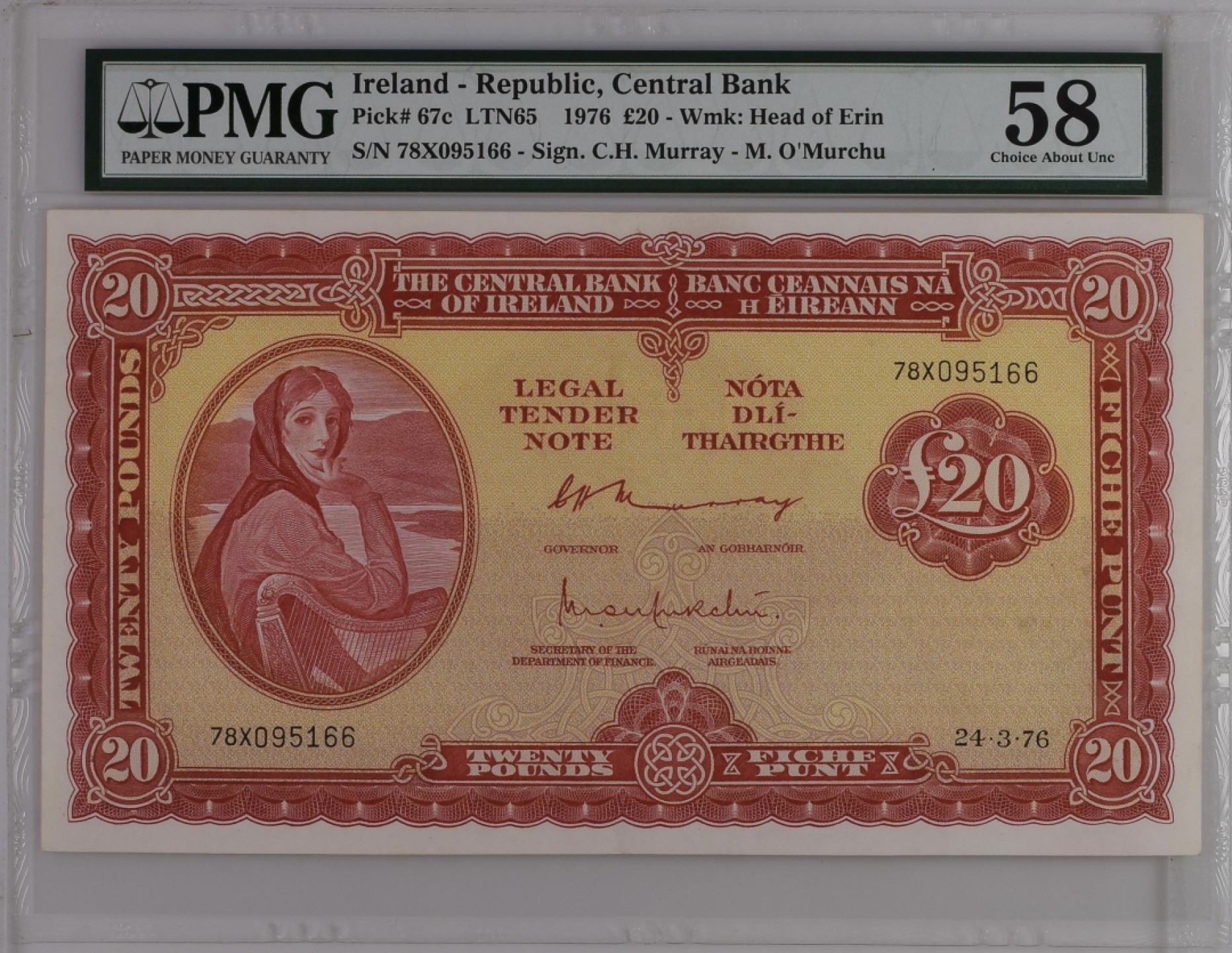 收藏联盟Quantum Auction 第184期拍卖(已更新) 爱尔兰1976年20镑 PMG58 拉弗雷夫人 超级大票幅