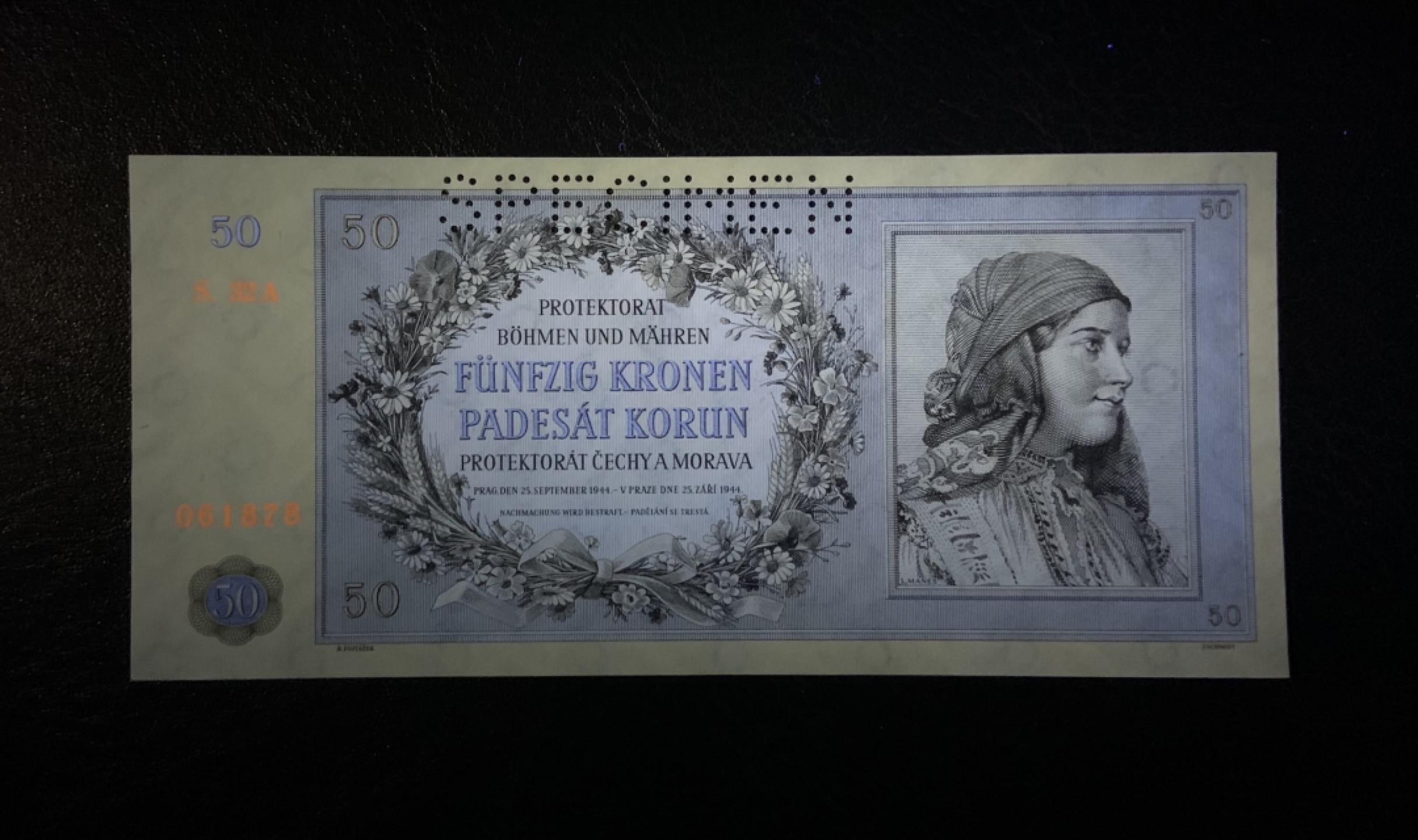 收藏联盟Quantum Auction 第184期拍卖(已更新) 波西米亚和摩拉维亚1944年50克朗样票 品相全新UNC