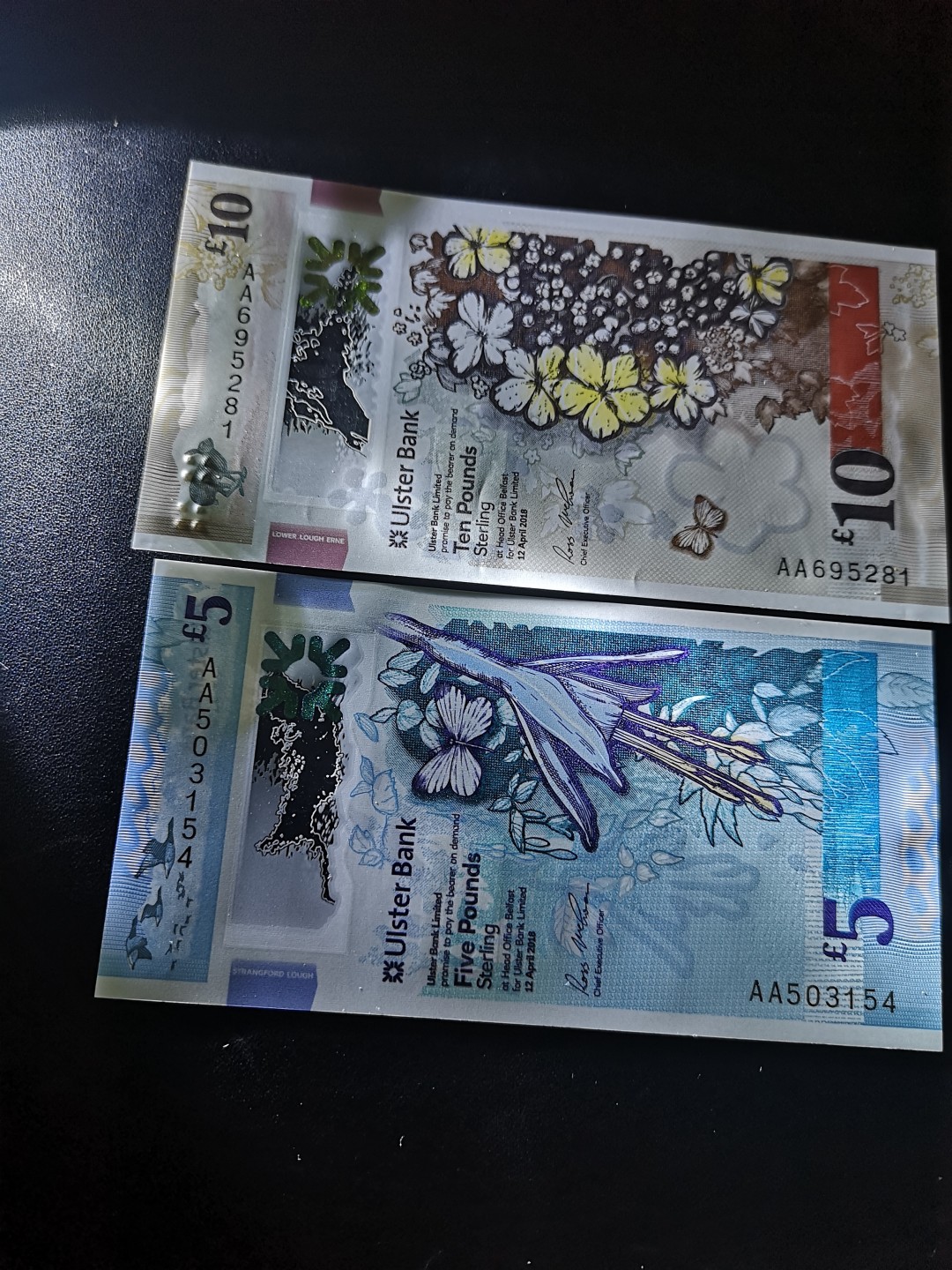 《外钞收藏家》第一百九十五期 2018年北爱尔兰阿尔斯特银行5、10镑 AA冠 全新UNC 两张一起