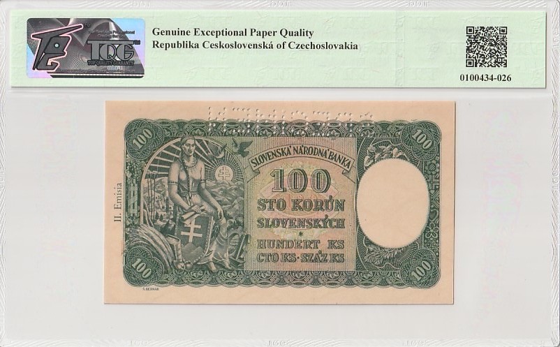 收藏联盟Quantum Auction 第184期拍卖(已更新) 斯洛伐克1940年100克朗样票 TQG66 绝品
