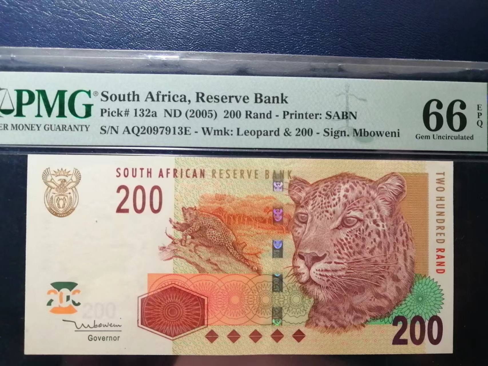【Blue Auction】✨世界纸币精拍第214期 【精】 南非 2005年200兰特 PMG66EPQ 豹子