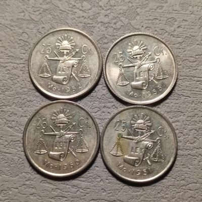 0起1加-纯粹捡漏拍-107场散币包邮场 - 墨西哥1950-1953年25分天平银币4枚一组