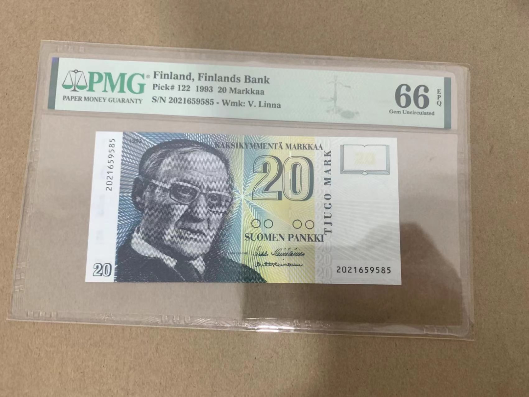 【Blue Auction】✨世界纸币精拍第214期 【精】 【无47】芬兰 1993年20马克 PMG66EPQ 