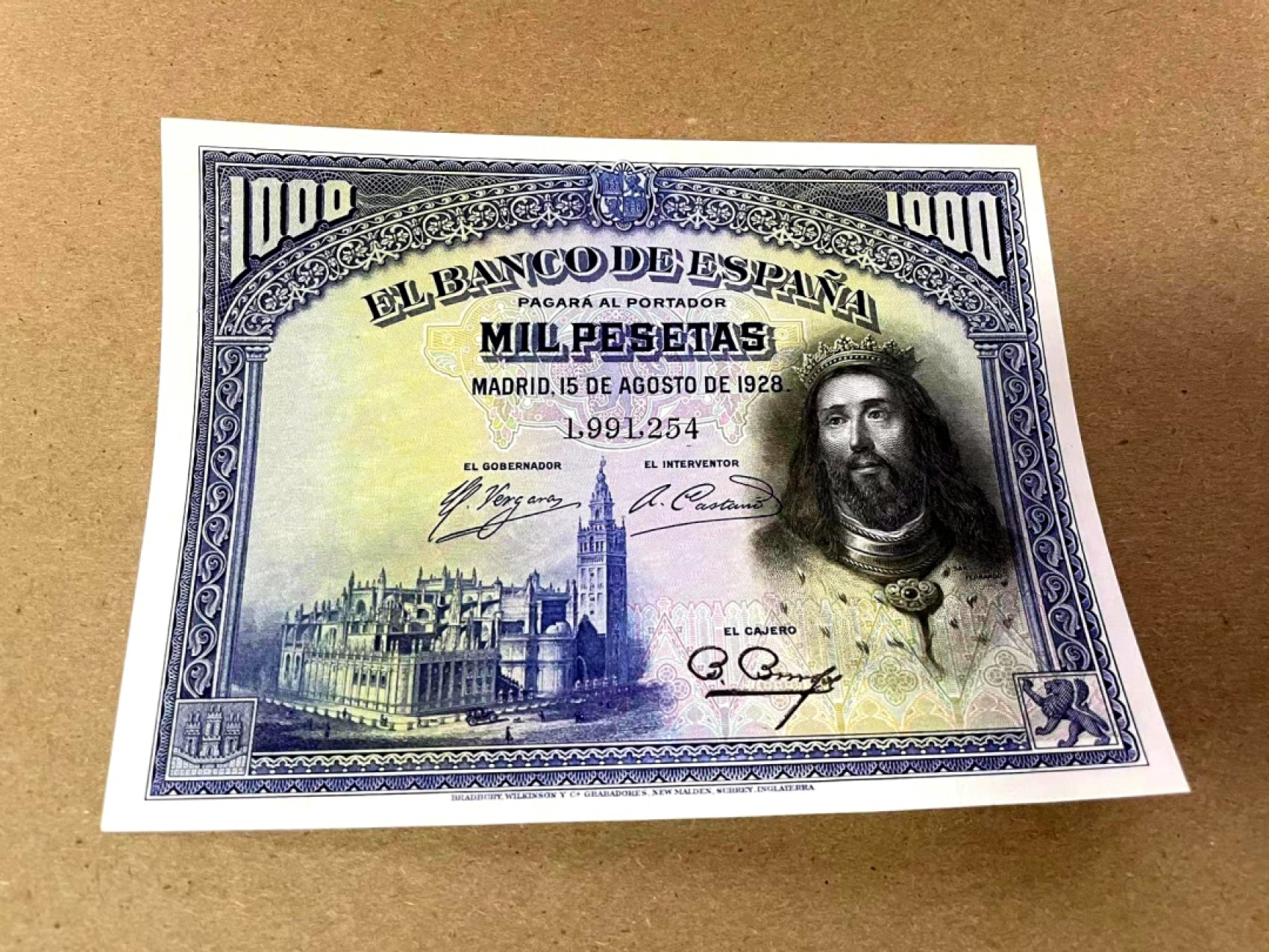 【Blue Auction】✨世界纸币精拍第214期 【精】 西班牙 1928年1000比塞塔 最高值 大方块 雕刻精美 凹凸感好 全新UNC