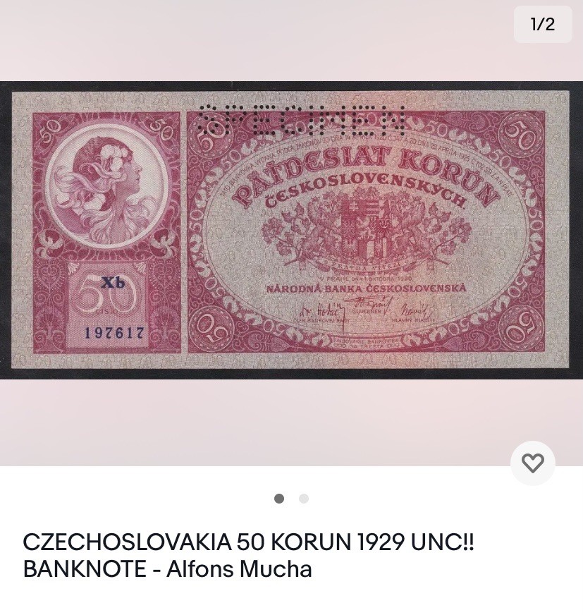 收藏联盟Quantum Auction 第185期拍卖 捷克斯洛伐克1929年50克朗样票 TQG67加星 十分稀少 捷克国宝级绘画巨匠-穆夏的作品