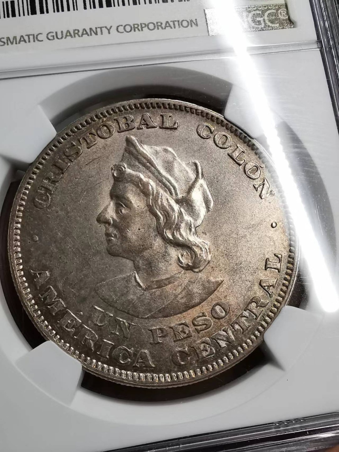 凡希社世界钱币微拍第二百零七期 1908萨尔瓦多哥伦布像比索大银NGC-AU58铁锈红包浆略低评！