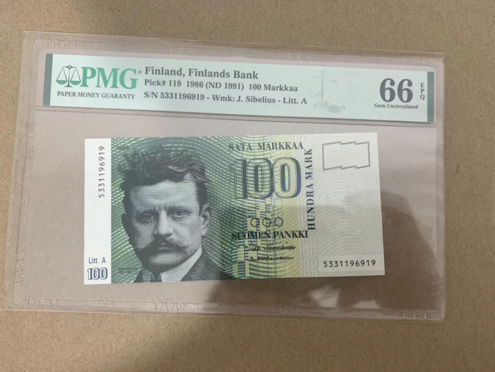 【Blue Auction】✨世界纸币精拍第214期 【精】 【无47】芬兰 1986年100马克 PMG66EPQ