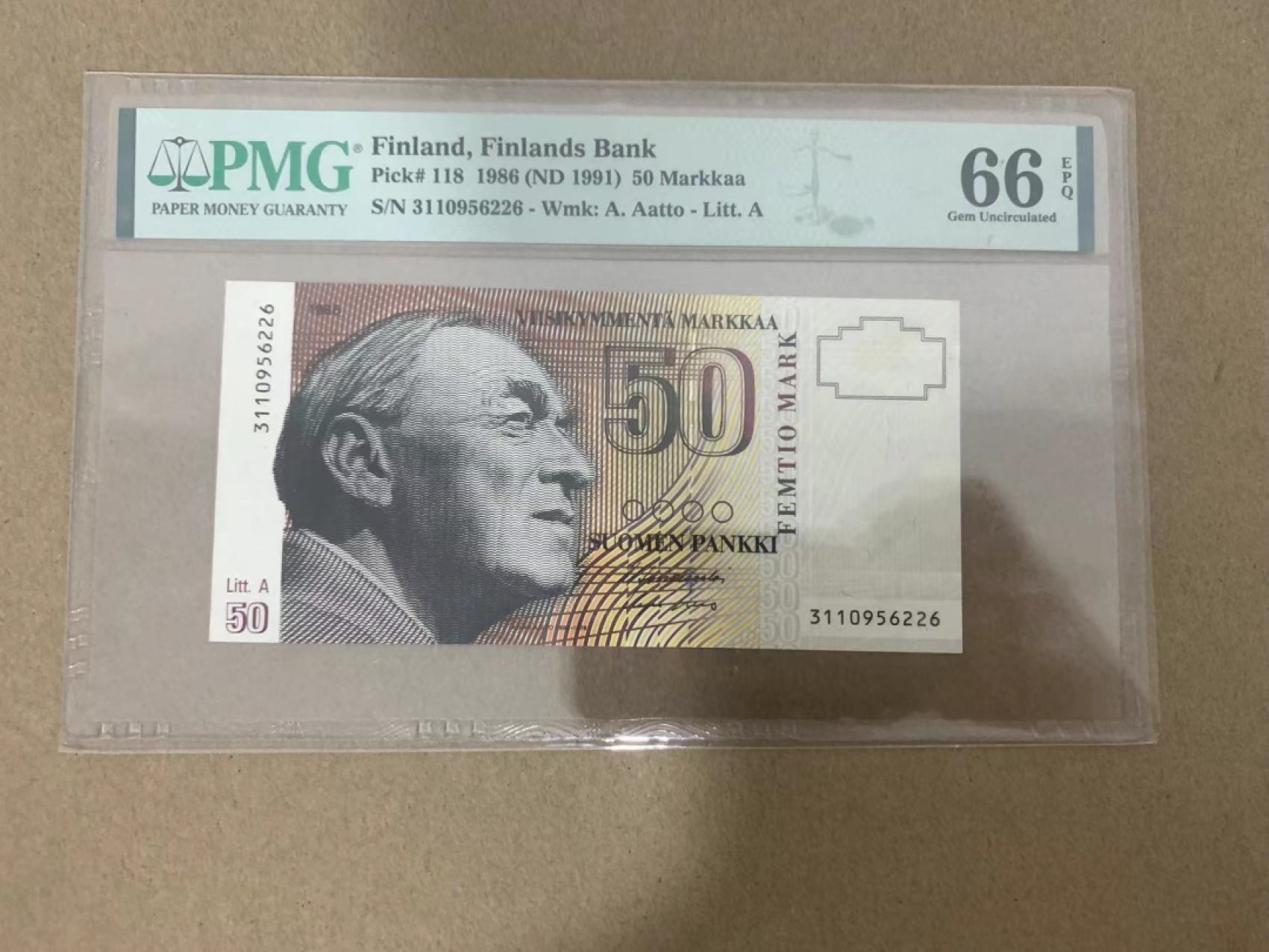 【Blue Auction】✨世界纸币精拍第214期 【精】 【无47】芬兰 1986年50马克 PMG66EPQ