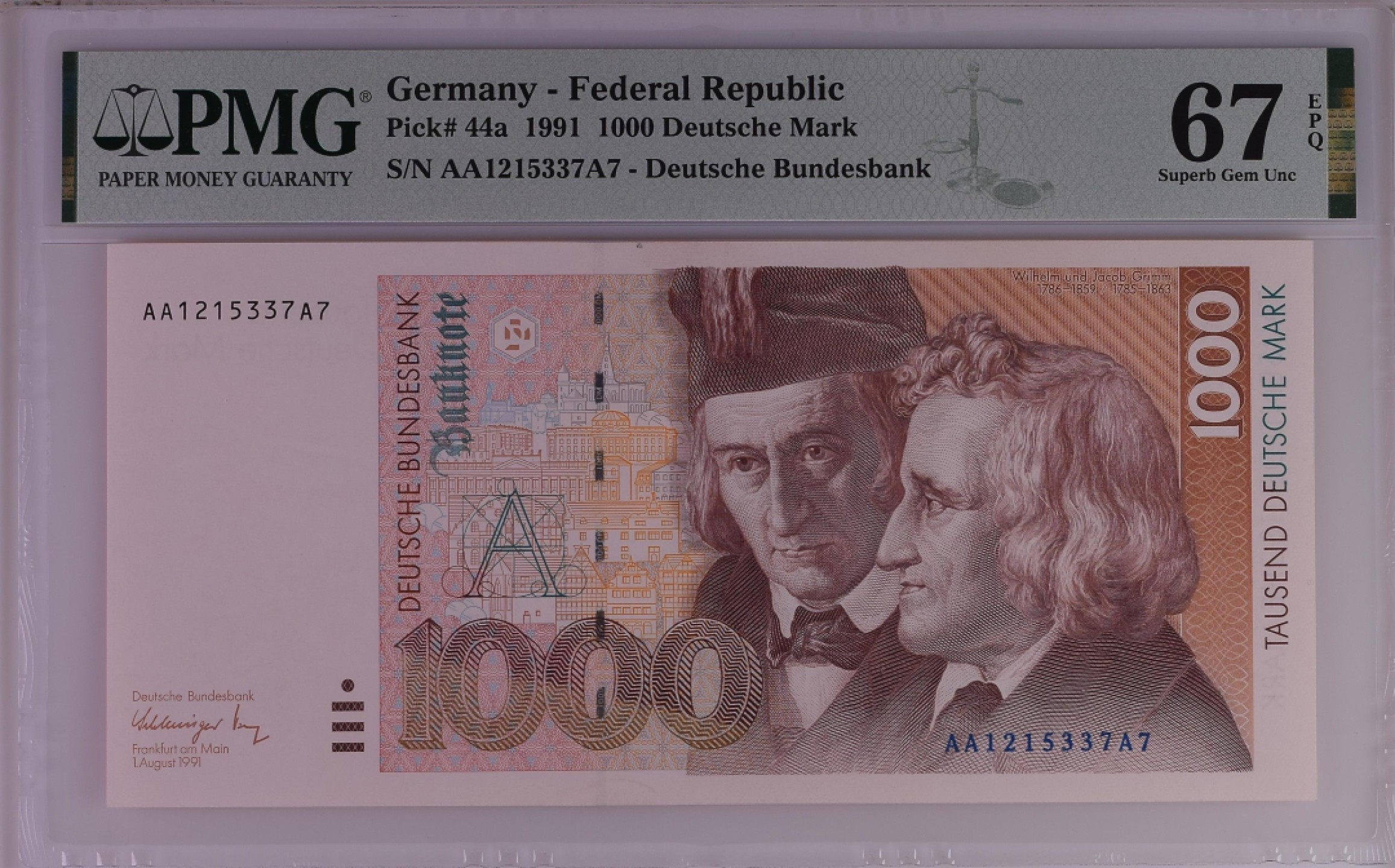 收藏联盟Quantum Auction 第184期拍卖(已更新) 德国1991年1000马克 AAA冠号码无4 高档纸币评级升档哦